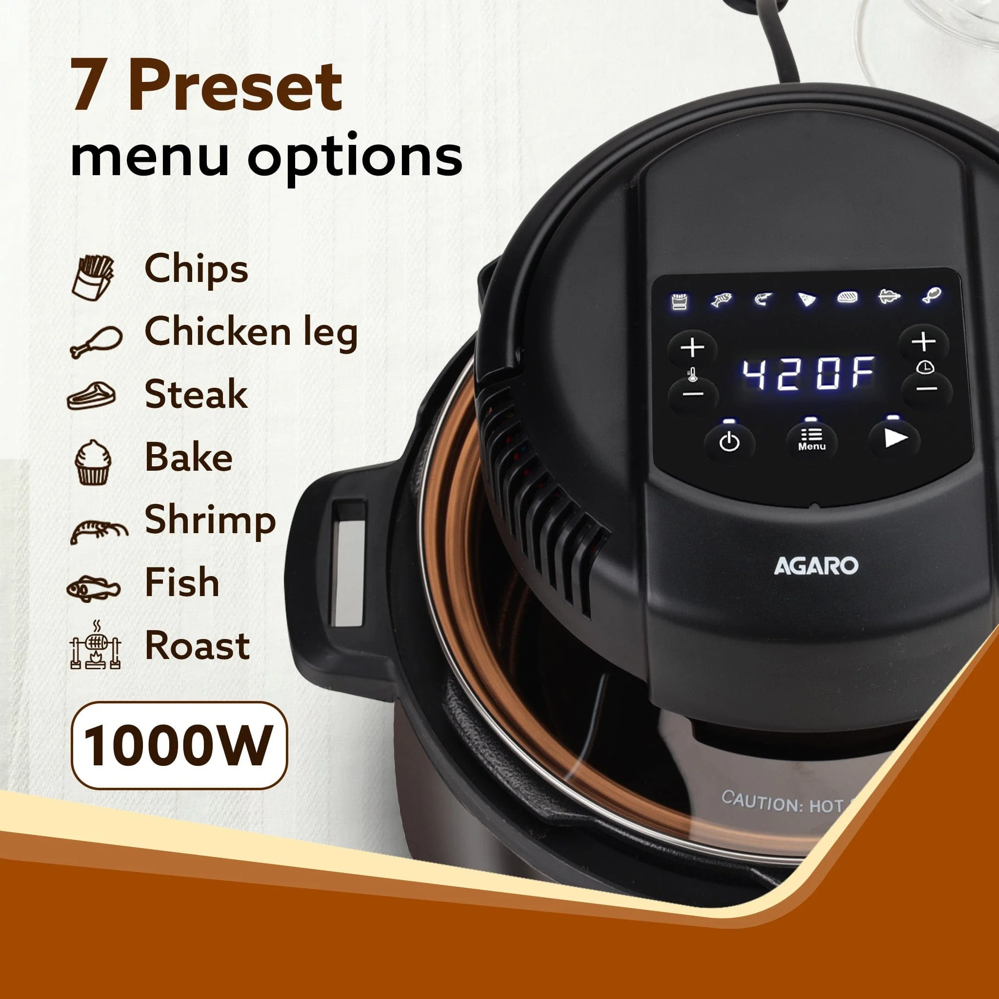 Imperial Pot Lid Air Fryer, 7-in-1 Electric Air Fry, Crisp, Broil, Bake In 5L, 6L and 8L Pressure Cooker/ Metal Pots/ Rice Cooker, 7 Preset Menu, 1000W, Home & Kitchen - Image 3