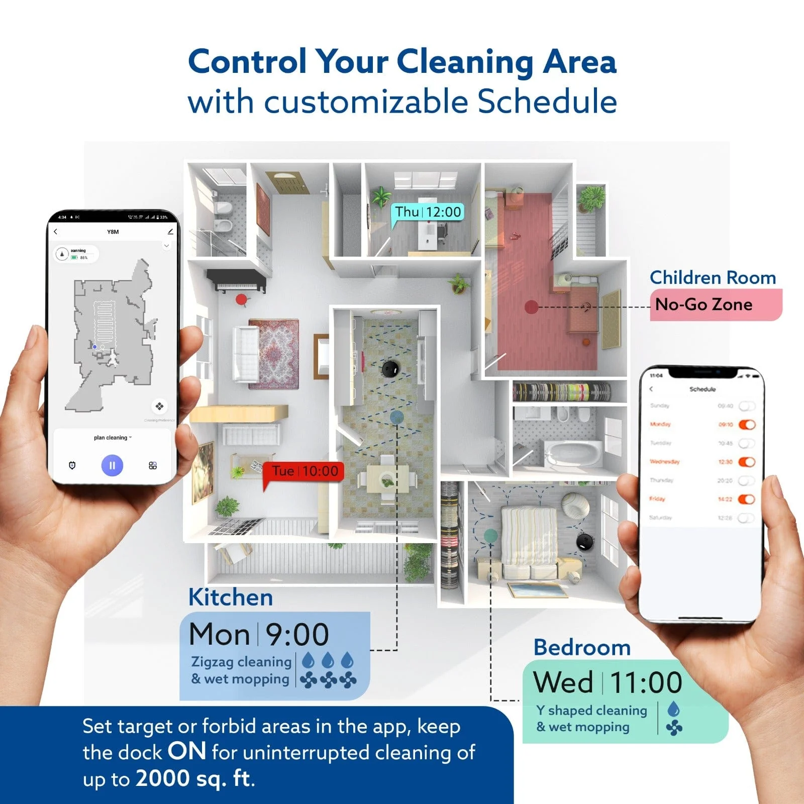 Imperial Robot Vacuum Cleaner, Dual Brush, Dry Vacuum & Wet Mop, Automatic Cleaning, Up to 10000Pa Strong Suction, App Control, Lidar Navigation, Editable Map to Clean, Hard Floor & Carpet - Image 6