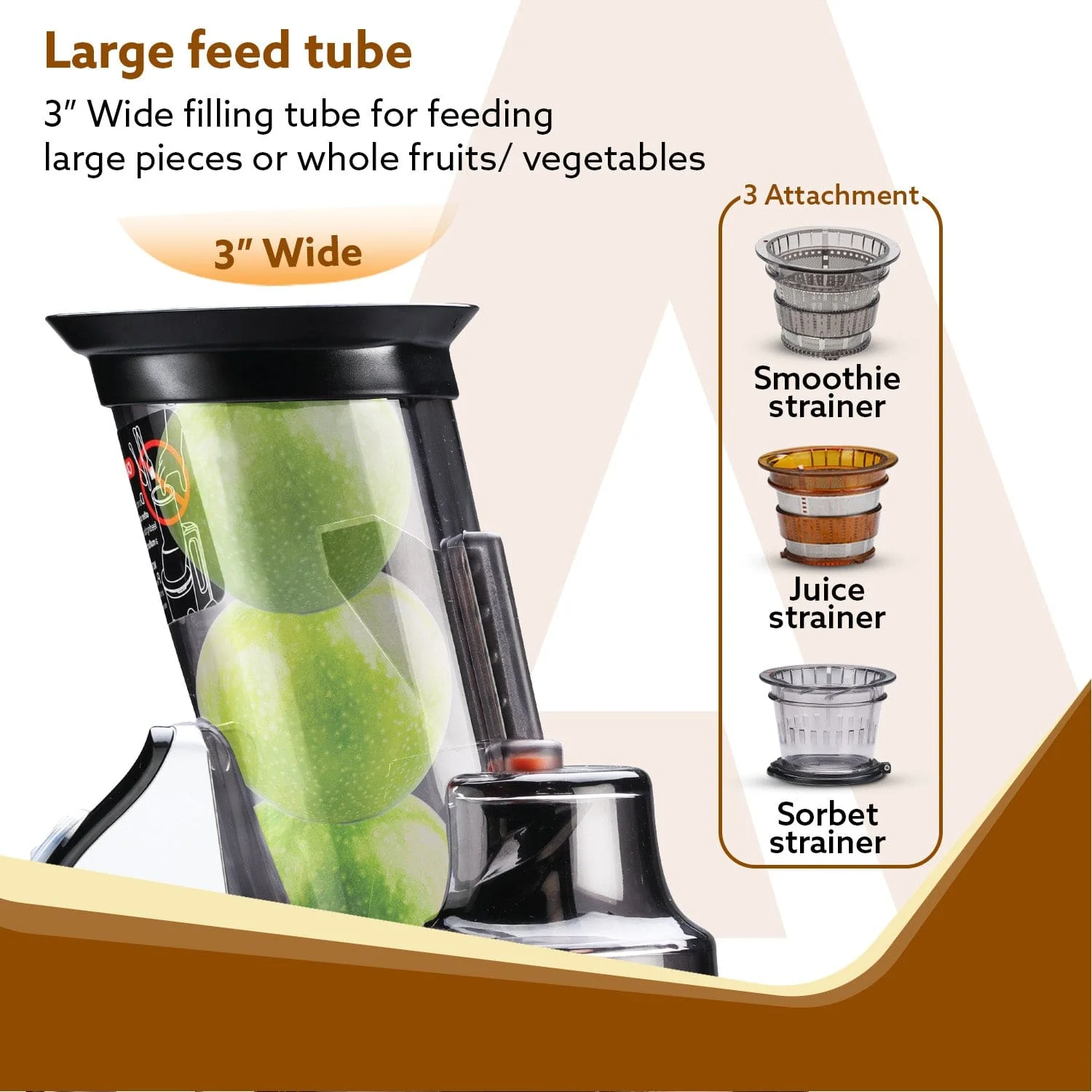 Imperial Slow Juicer, Professional Cold Press Whole Slow Juicer, 240 Watts Power Motor, 3 Strainers, All-in-1 Fruit & Vegetable Juicer, Grey/Black - Image 5