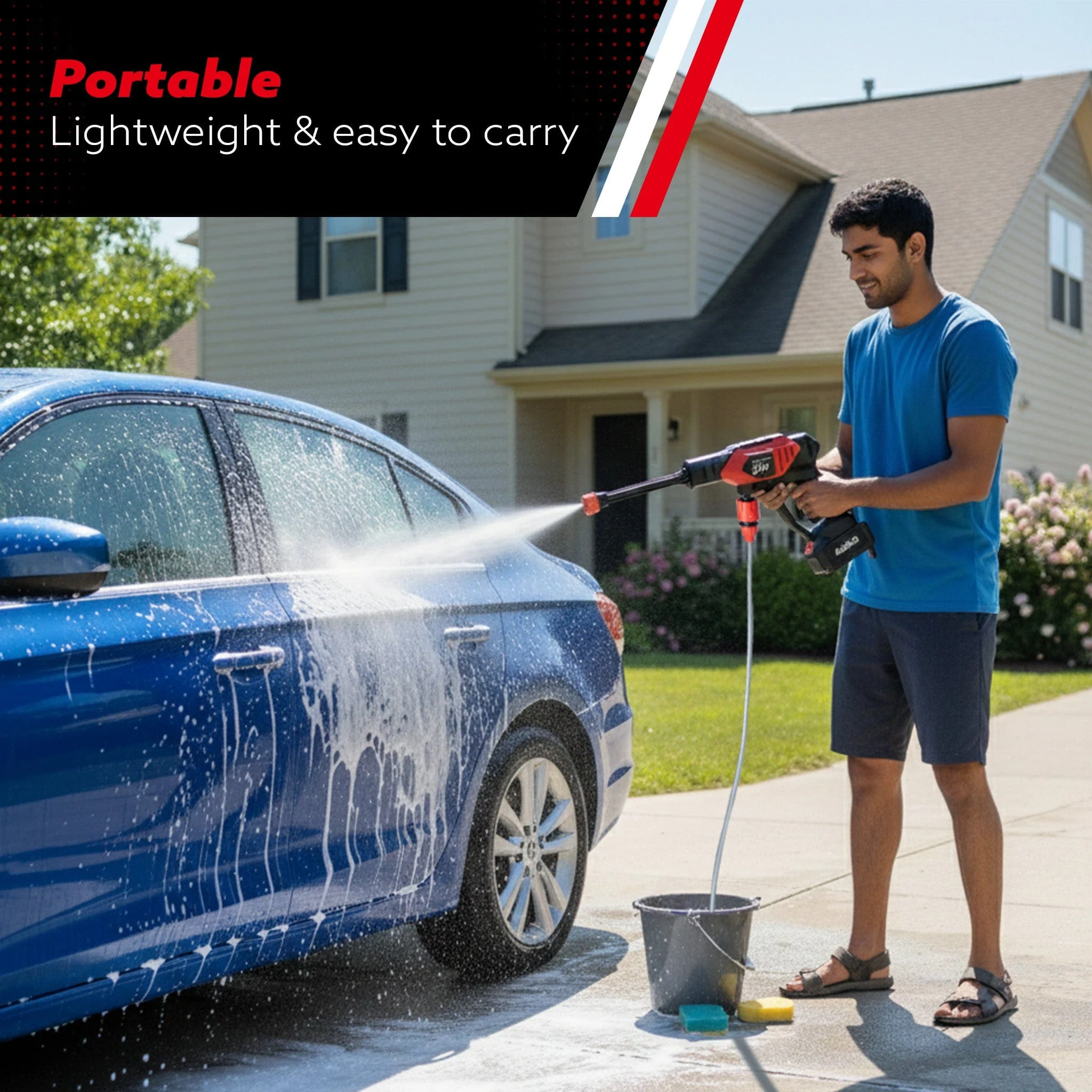 Marvel Cordless High Pressure Washer Gun | 24V Rechargeable Battery (2 x 1500mAh) | 110–240V | 10 Bar | 6-in-1 Adjustable Nozzle | 5M Hose Pipe | Car & Bike Wash | Premium Build with Cloth - Image 6