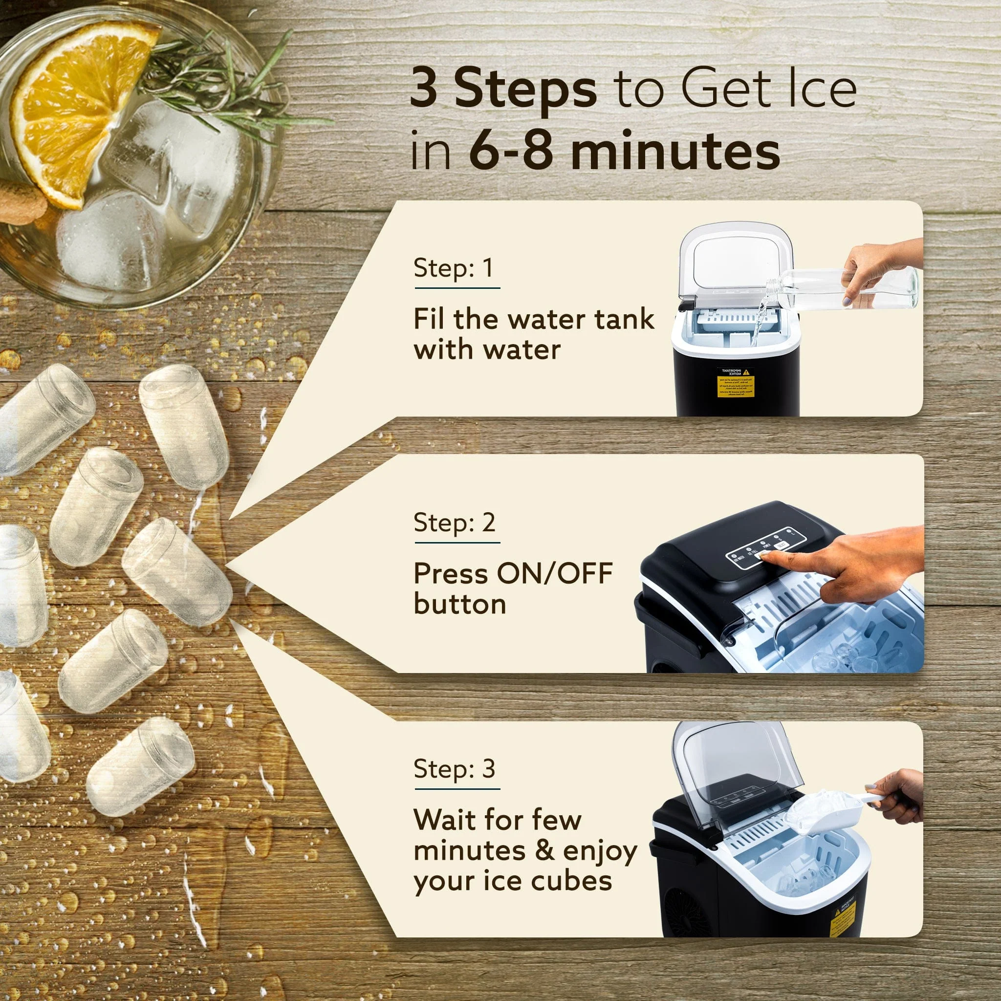 Marvel Ice Maker, Compact Ice Maker, 1.2L water Tank, 9 Pcs bullet Ice Cube at a time, Plastic Body - Image 5