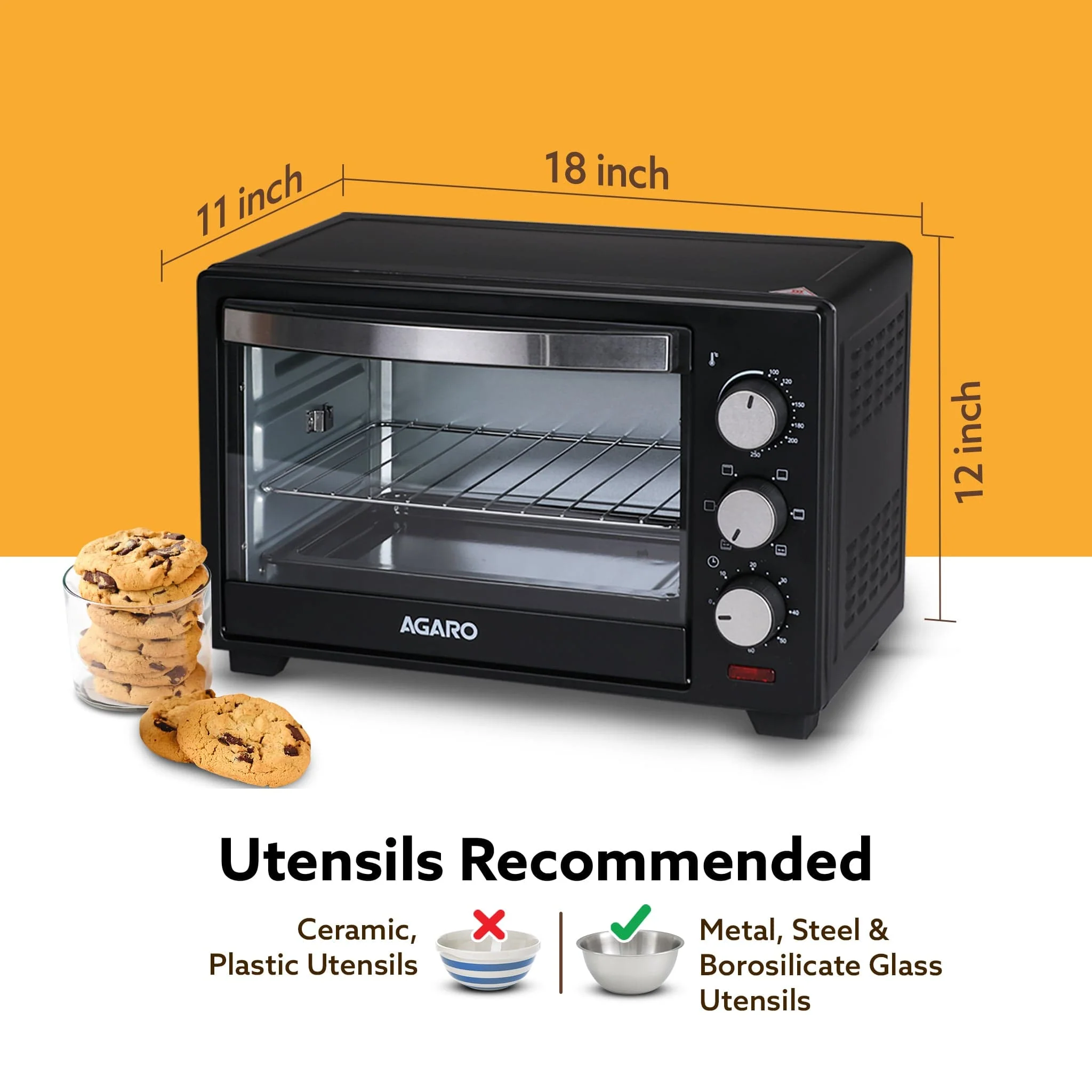 Marvel Oven Toaster Griller, 25 Litres, Motorised Rotisserie, Adjustable Temperature, 5 Heating Modes & Timer, CakeBaking, Roasting,Grilling,OTG (Black) - Image 7