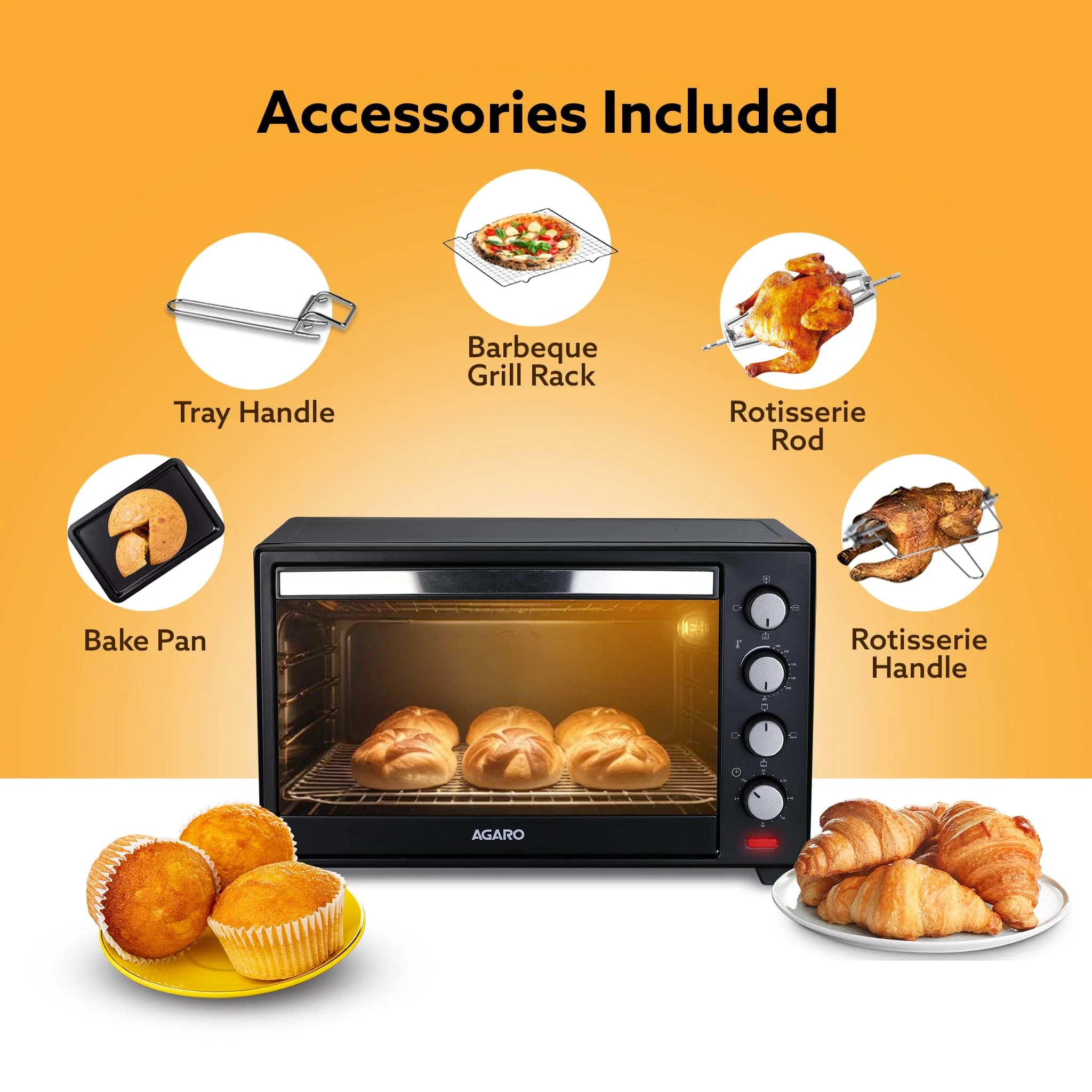 Marvel 48 Liters Oven Toaster Griller, Motorised Rotisserie and Convection Cake Baking OTG with 3 Heating Mode, (Black) - Image 5
