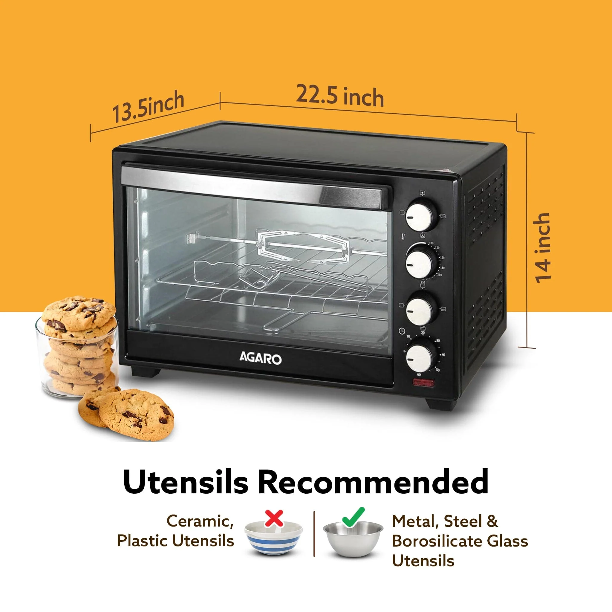 Marvel 48 Liters Oven Toaster Griller, Motorised Rotisserie and Convection Cake Baking OTG with 3 Heating Mode, (Black) - Image 7