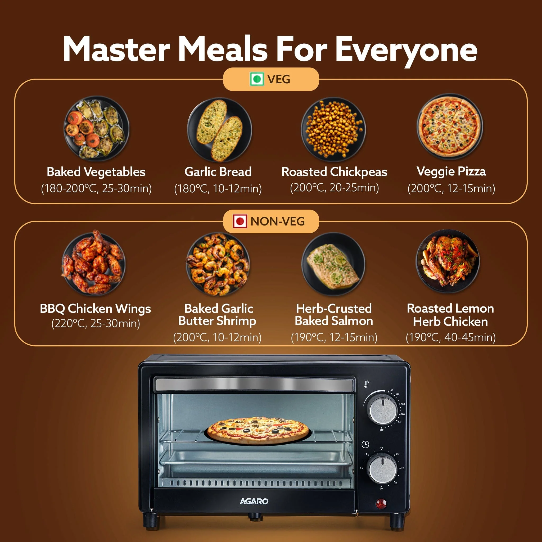 Marvel 9L OTG Oven 800W, Compact Toaster Griller for Baking, Toasting & Grilling, Adjustable 100°C-250°C, 30-Min Timer with Ready Bell, Auto Shut-Off, Tempered Glass Door, Bake Pan, Tong & Rack - Image 4