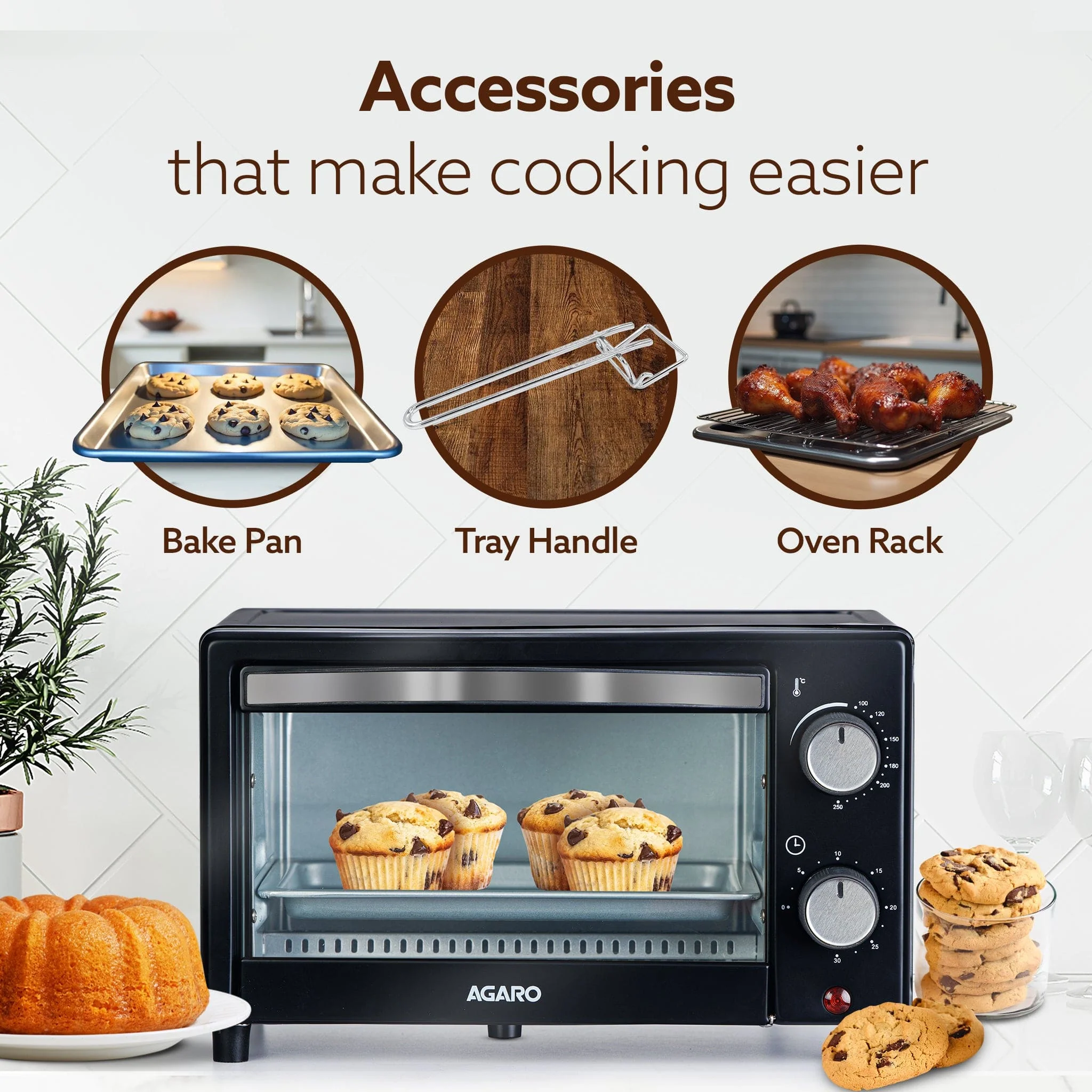 Marvel 9L OTG Oven 800W, Compact Toaster Griller for Baking, Toasting & Grilling, Adjustable 100°C-250°C, 30-Min Timer with Ready Bell, Auto Shut-Off, Tempered Glass Door, Bake Pan, Tong & Rack - Image 5