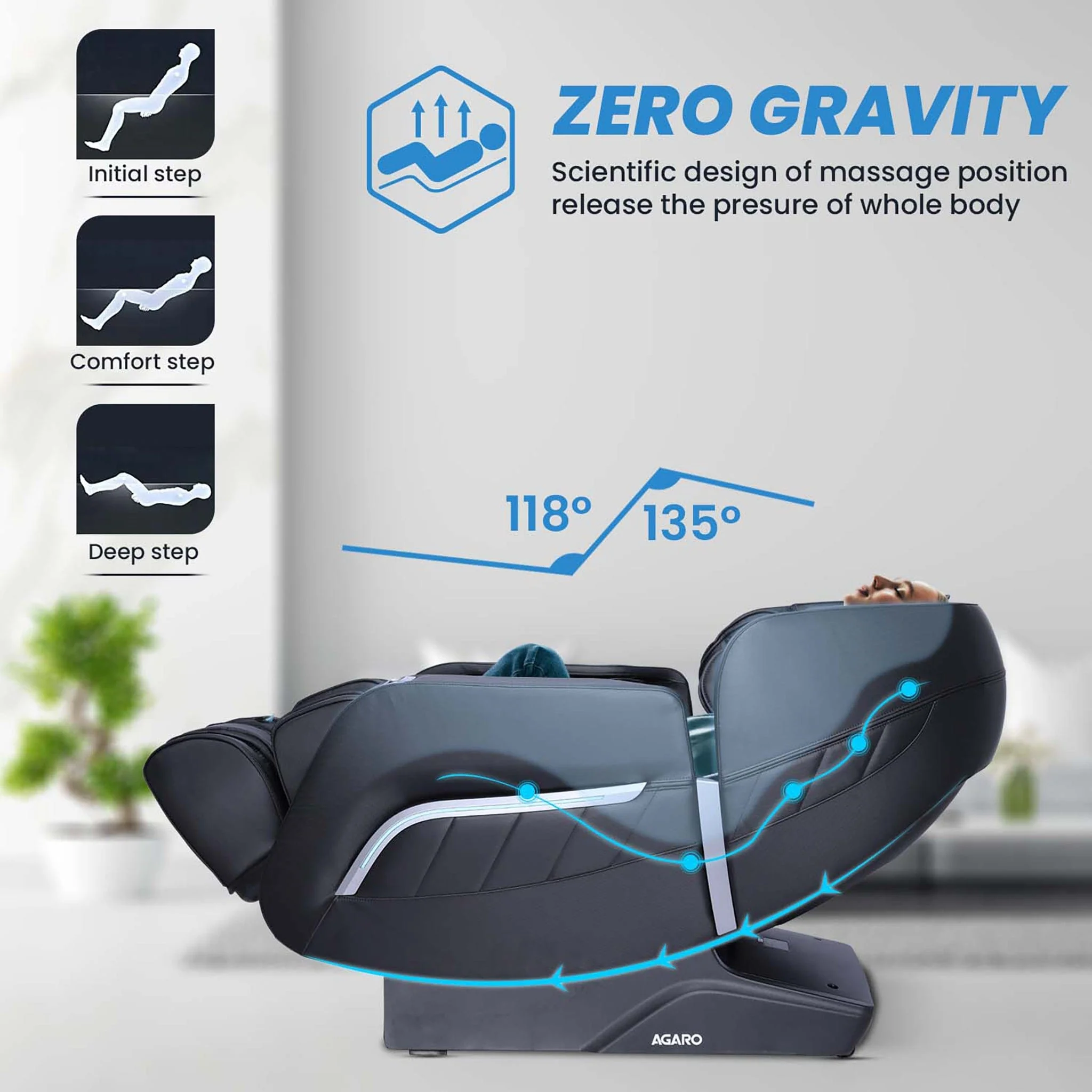 MC 7012 Full Body Massage Chair Zero Gravity - Black - Image 3