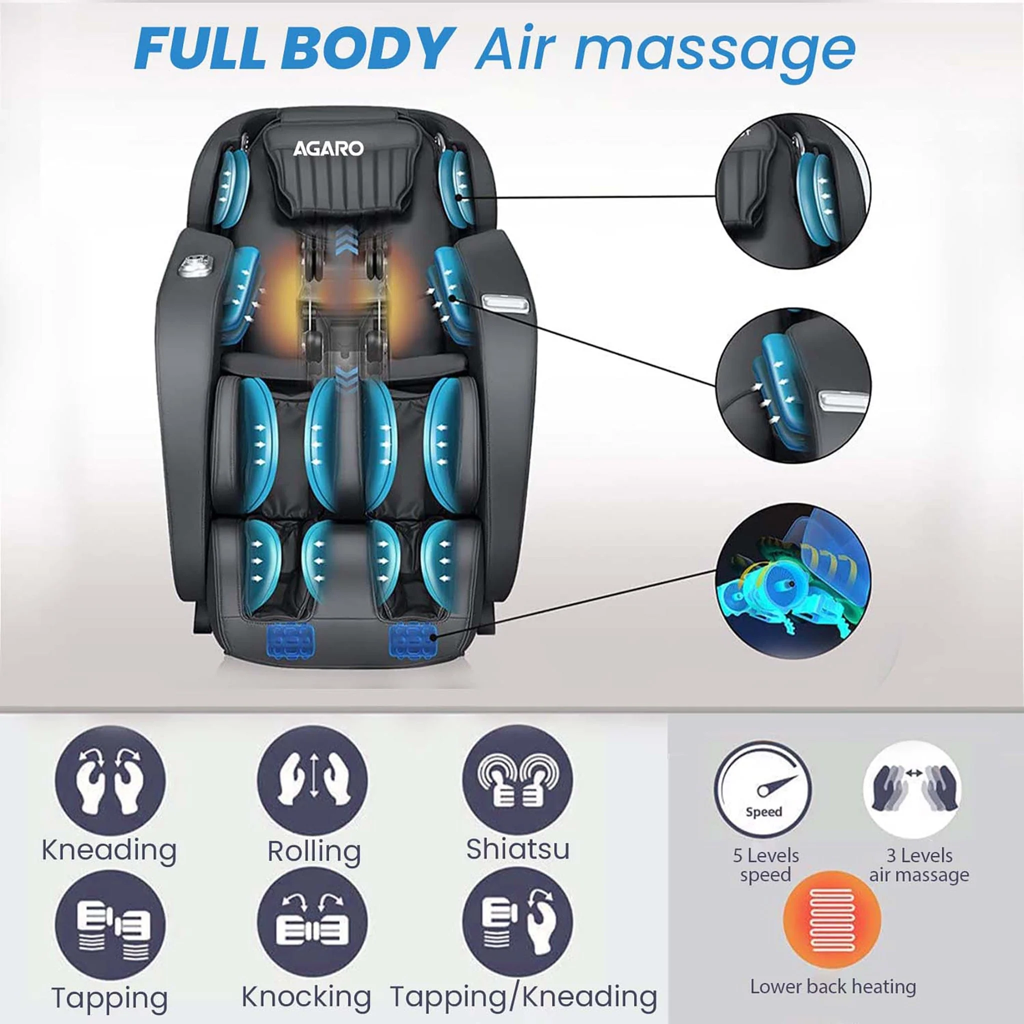 MC 7012 Full Body Massage Chair Zero Gravity - Black - Image 4