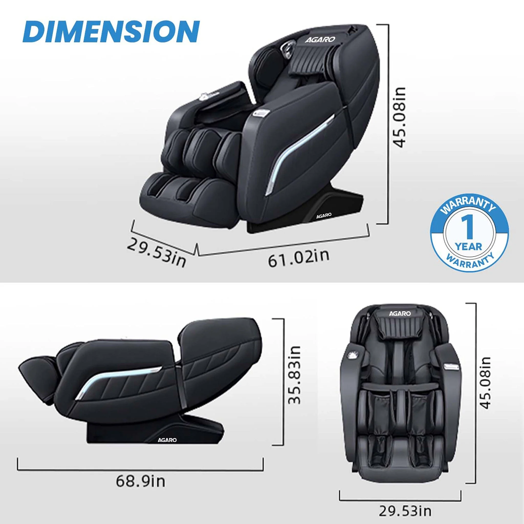 MC 7012 Full Body Massage Chair Zero Gravity - Black - Image 6