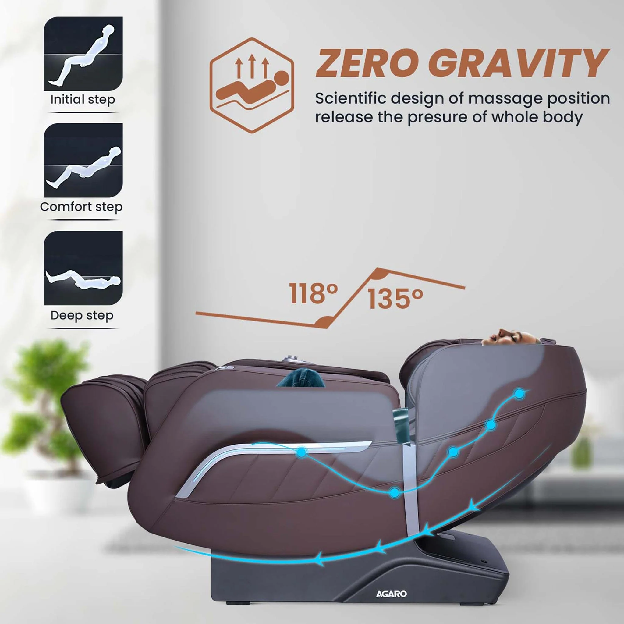 MC 7012 Full Body Massage Chair Zero Gravity - Brown - Image 3