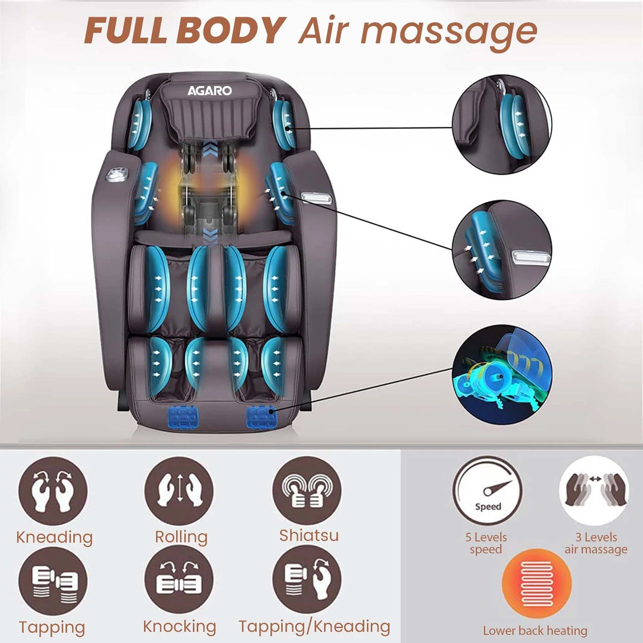 MC 7012 Full Body Massage Chair Zero Gravity - Brown - Image 4