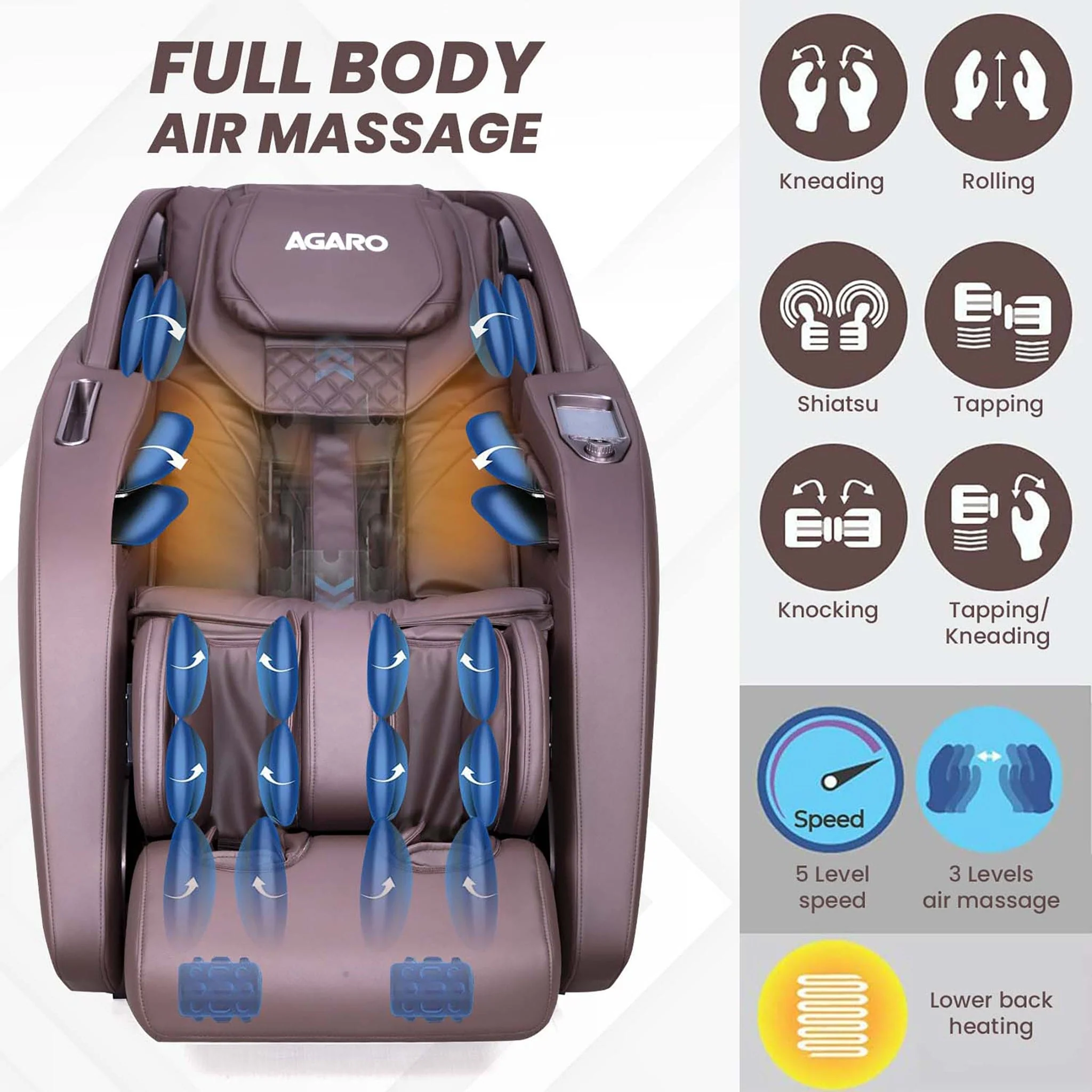 MC 8012 Full Body Massage Chair Zero Gravity - Brown - Image 4