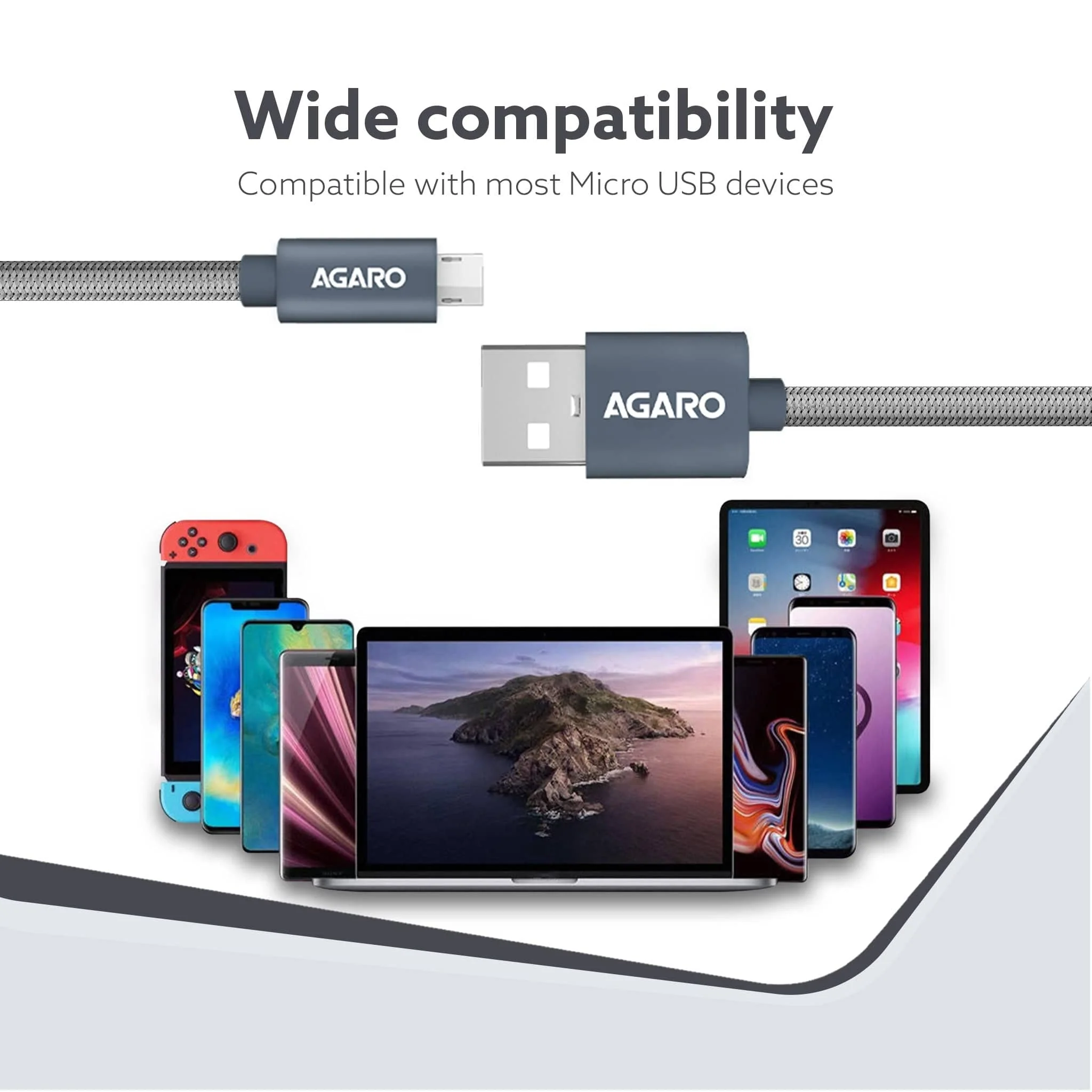 Micro Usb Charging & Data Tough Nylon Braided Cable For Android Smartphones 1.0 Meters, Grey, 1M - Image 4