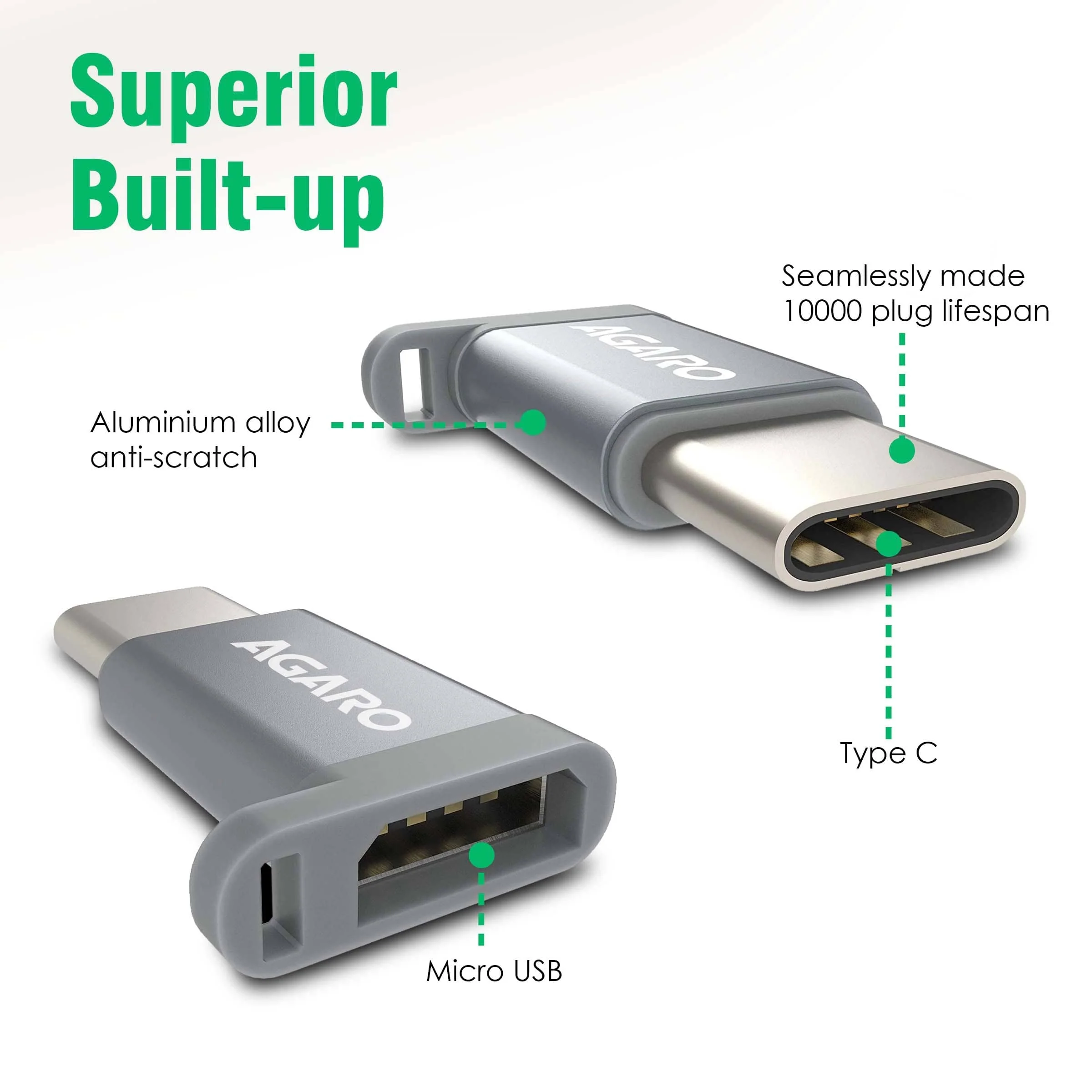 Micro USB to Type-C OTG Adapter - (Metallic Grey) - Image 4
