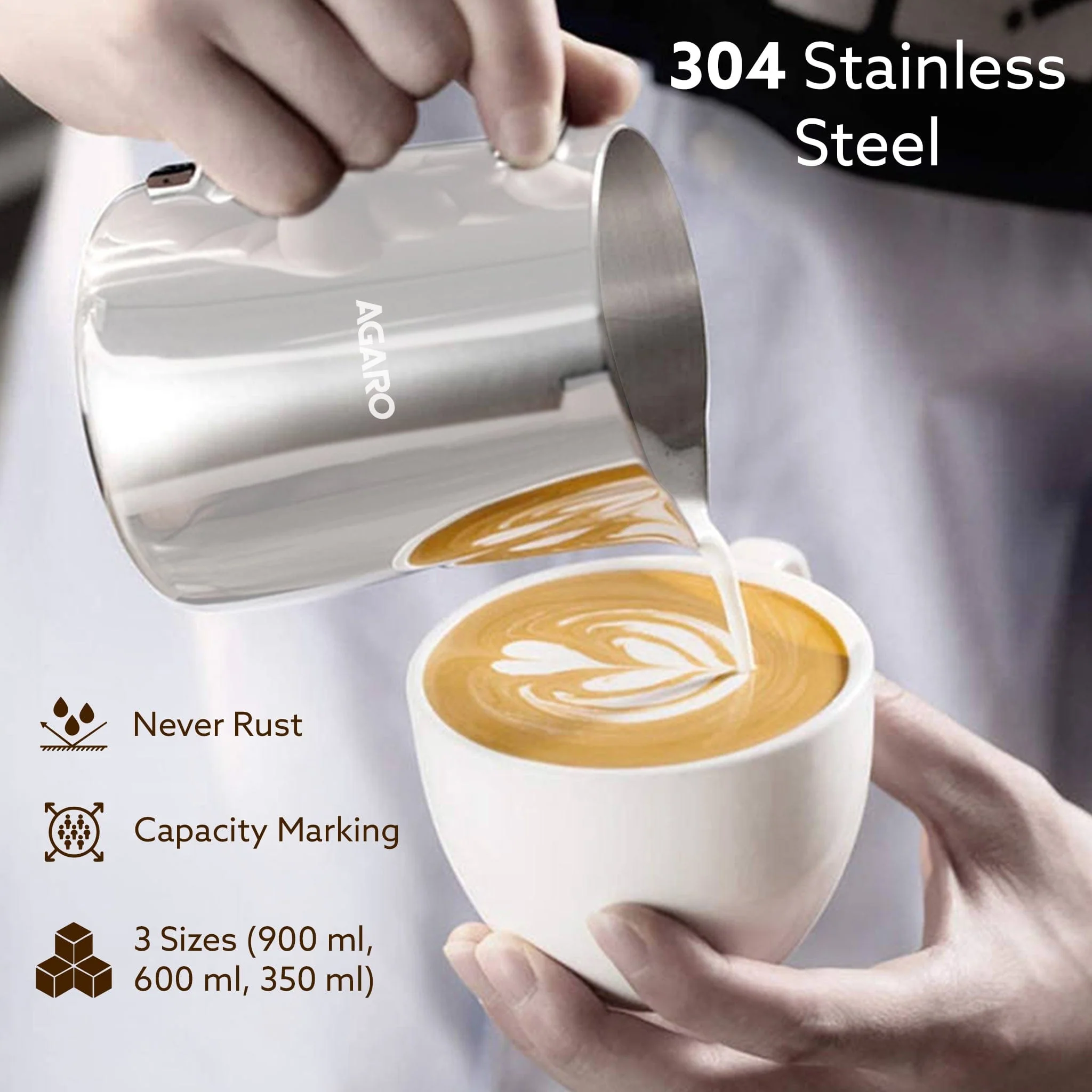 Milk Frothing Pitcher – 350ml Stainless Steel Coffee Jug with Latte Art Pen | Durable 304 Steel Espresso Pitcher for Milk Frothing, Cappuccino & Barista Tools - Image 3
