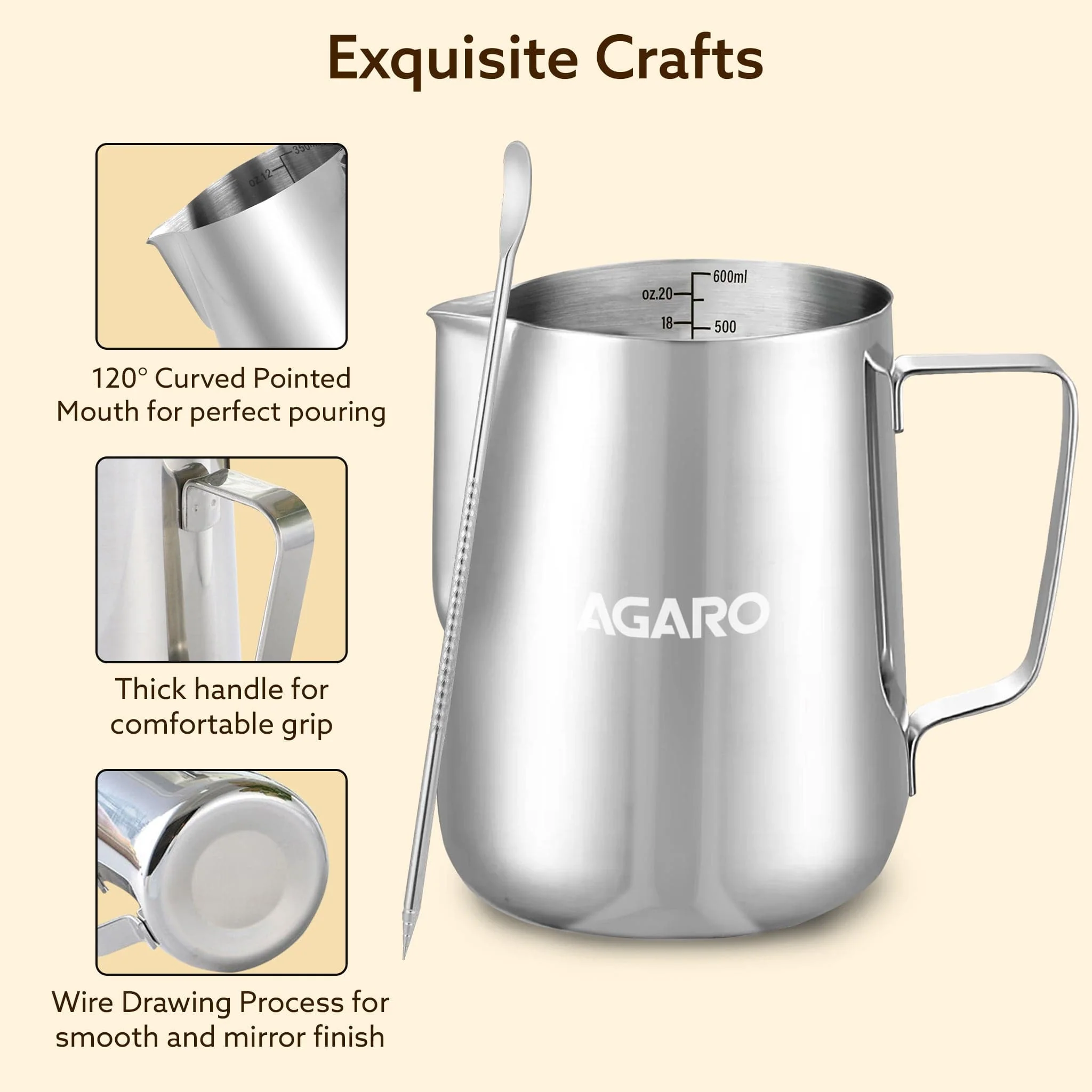 Milk Frothing Pitcher – 350ml Stainless Steel Coffee Jug with Latte Art Pen | Durable 304 Steel Espresso Pitcher for Milk Frothing, Cappuccino & Barista Tools - Image 6