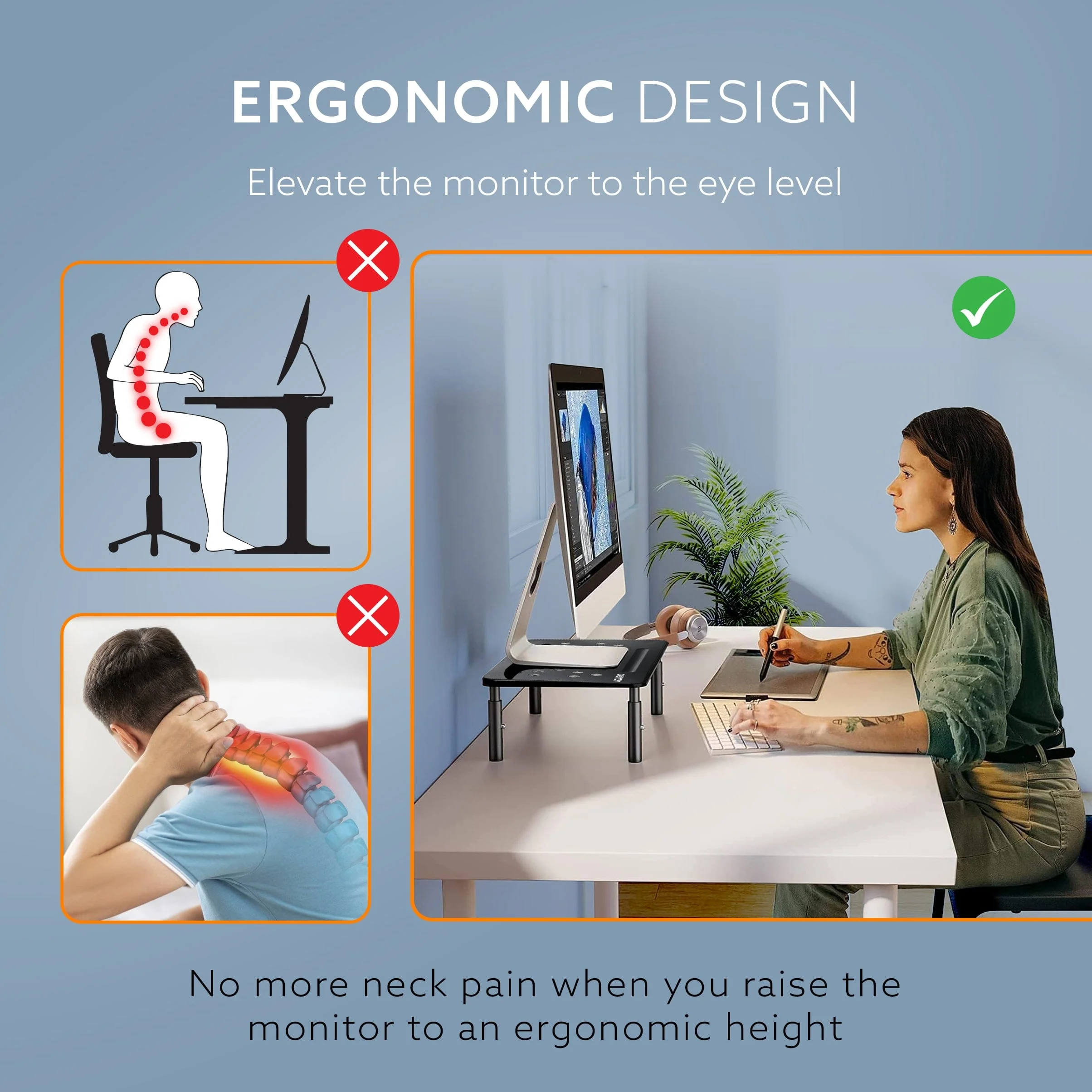 Monitor Stand for Desk, Laptop Stand & PC Riser, 3-Level Height Adjustable, Compatible with 24”, 27”, 29” & 32” Monitors, Laptop, CPU, Printer, Heavy-Duty Steel with Anti-Skid Pads, Black - Image 4