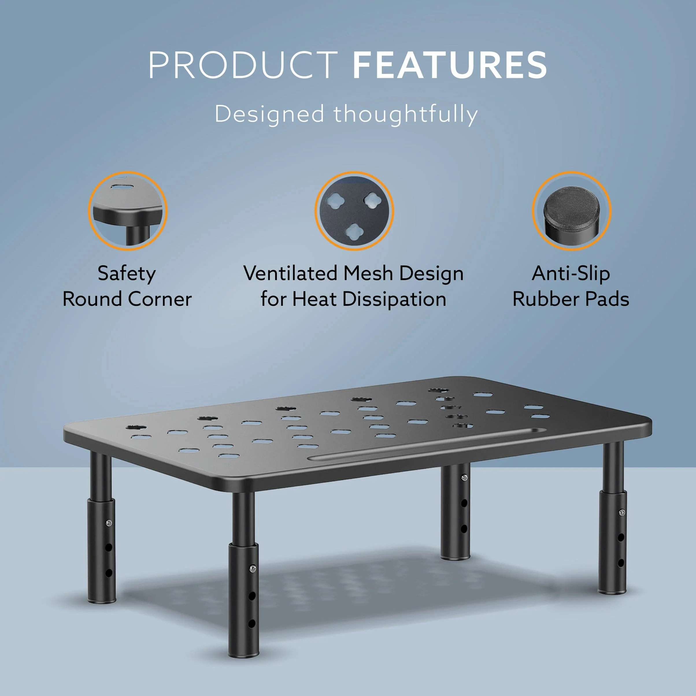 Monitor Stand for Desk, Laptop Stand & PC Riser, 3-Level Height Adjustable, Compatible with 24”, 27”, 29” & 32” Monitors, Laptop, CPU, Printer, Heavy-Duty Steel with Anti-Skid Pads, Black - Image 6