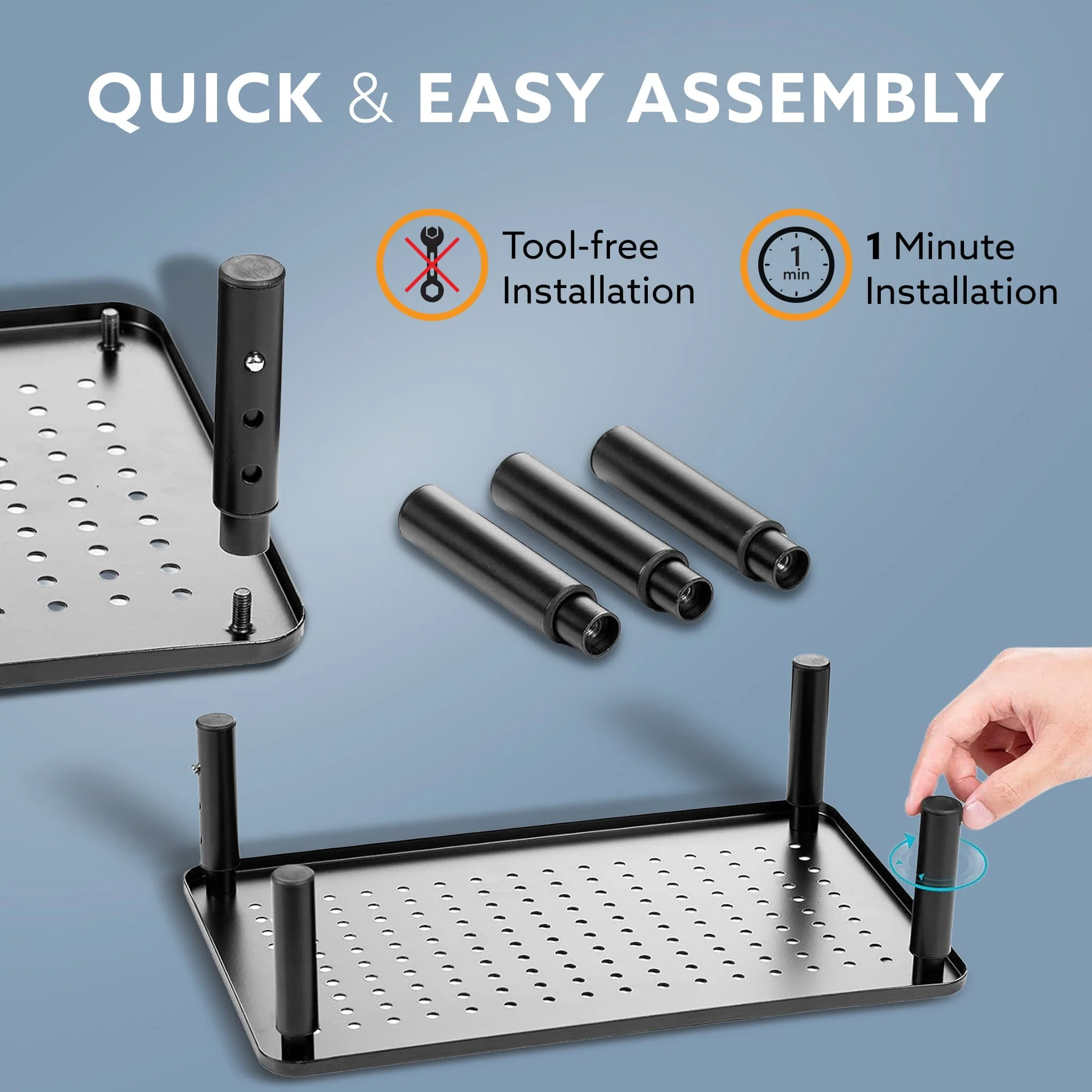 Monitor Stand for Desk, Laptop Stand & PC Riser, 3-Level Height Adjustable, Compatible with 24”, 27”, 29” & 32” Monitors, Laptop, CPU, Printer, Heavy-Duty Steel with Anti-Skid Pads, Black - Image 7