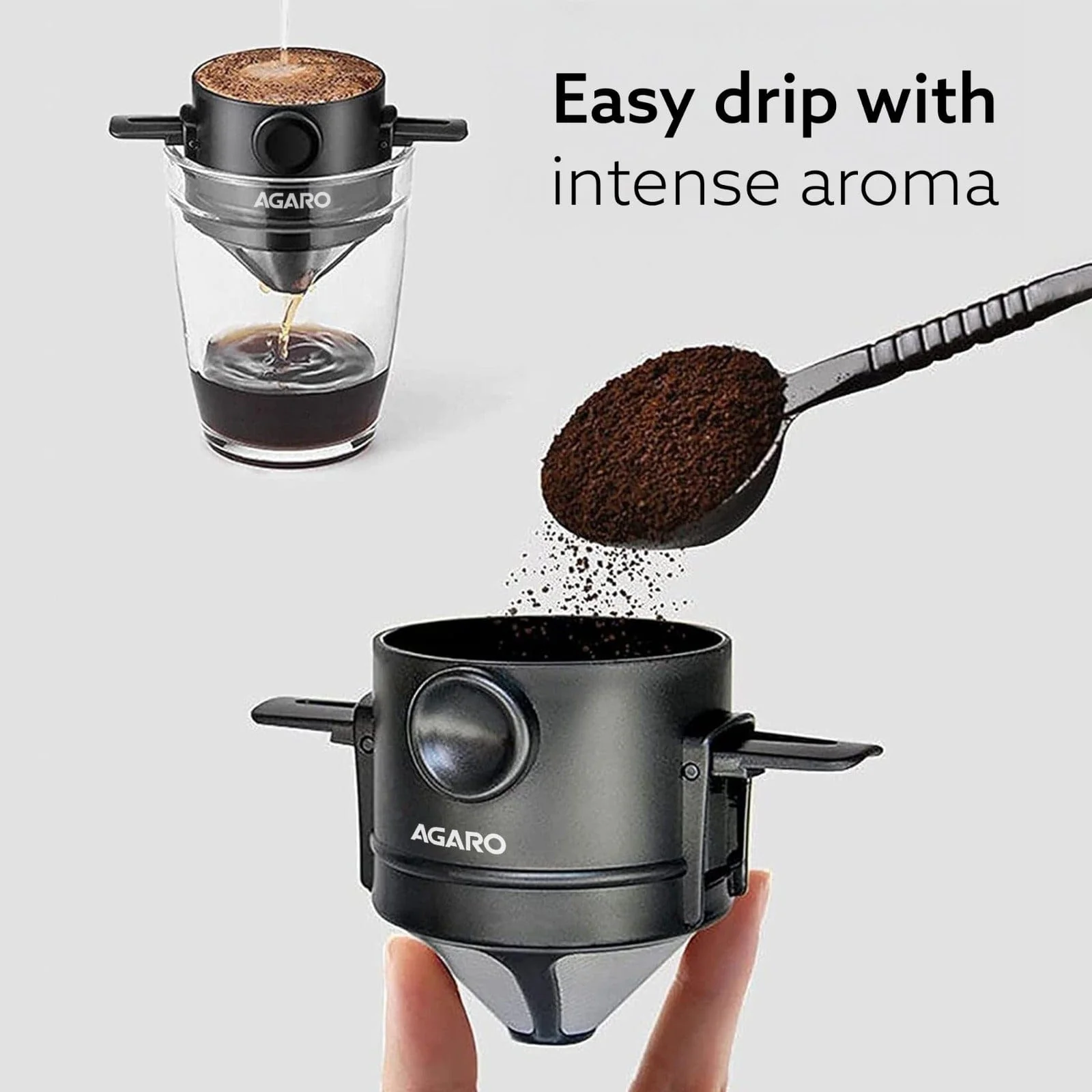 Pour Over Coffee Maker with Double Mesh Filter, Food Grade 304 Stainless Steel & Plastic Coffee Dripper, 100% Paperless, Foldable-Portable & Easy to Clean, Retains True Coffee Flavour - Image 3