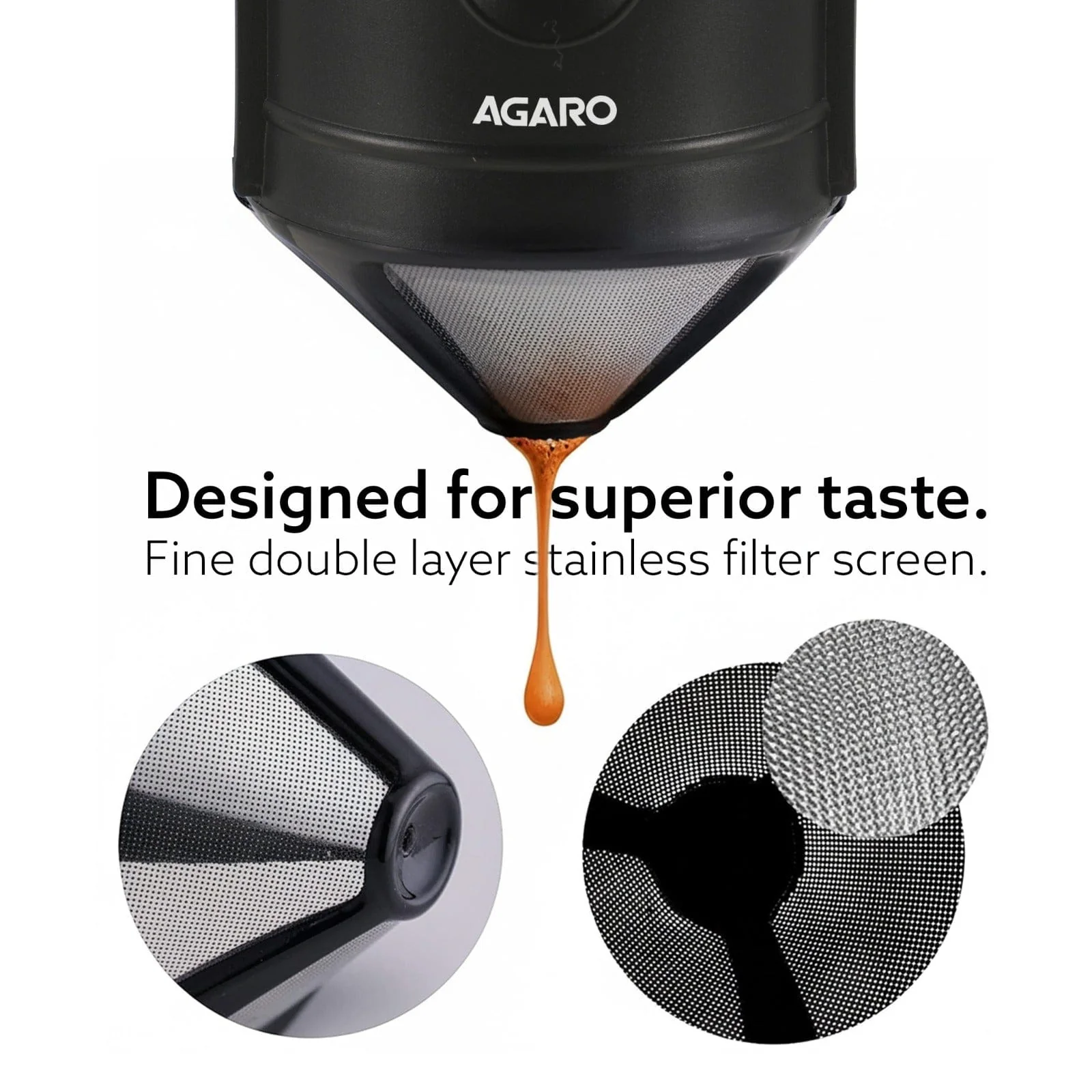 Pour Over Coffee Maker with Double Mesh Filter, Food Grade 304 Stainless Steel & Plastic Coffee Dripper, 100% Paperless, Foldable-Portable & Easy to Clean, Retains True Coffee Flavour - Image 4