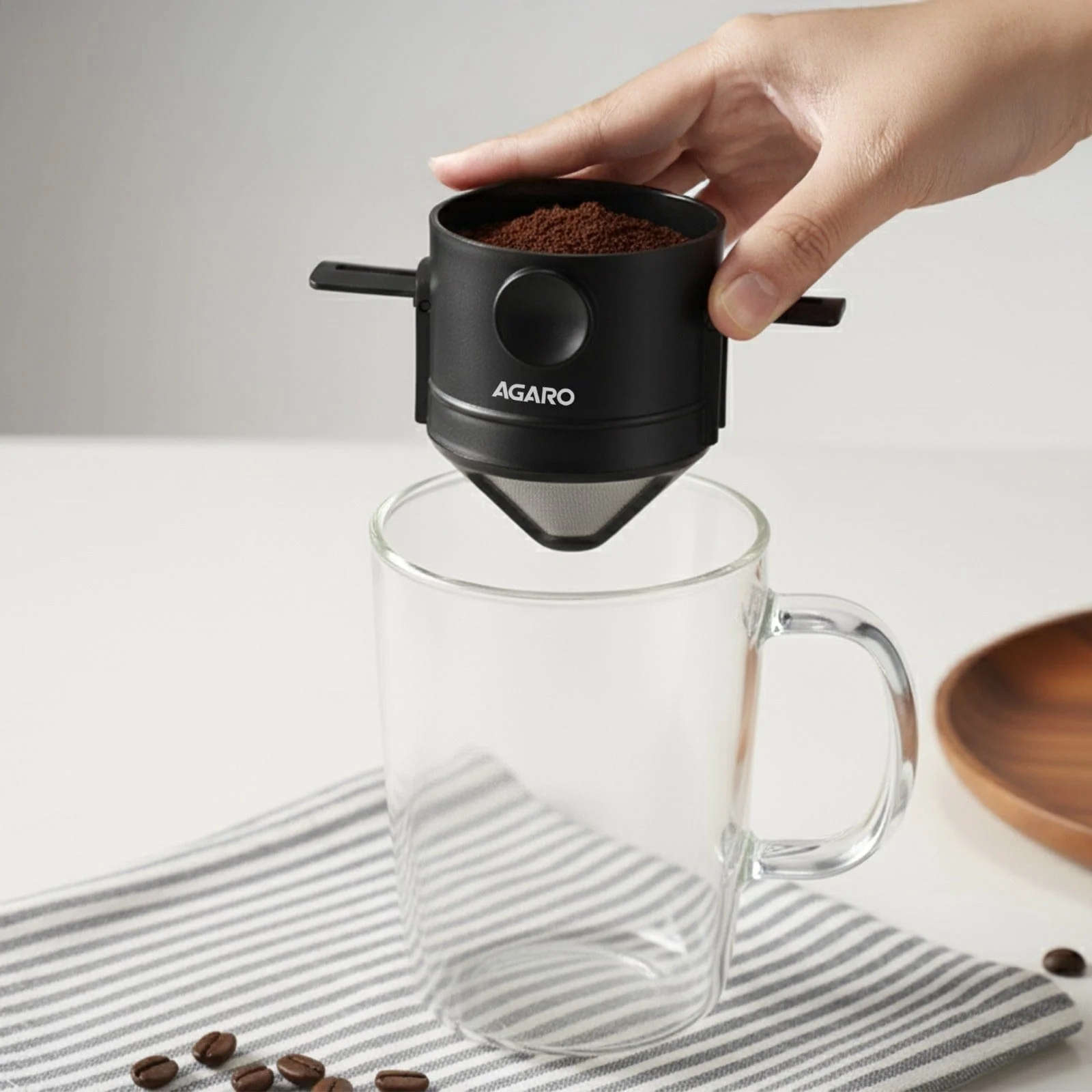 Pour Over Coffee Maker with Double Mesh Filter, Food Grade 304 Stainless Steel & Plastic Coffee Dripper, 100% Paperless, Foldable-Portable & Easy to Clean, Retains True Coffee Flavour - Image 5
