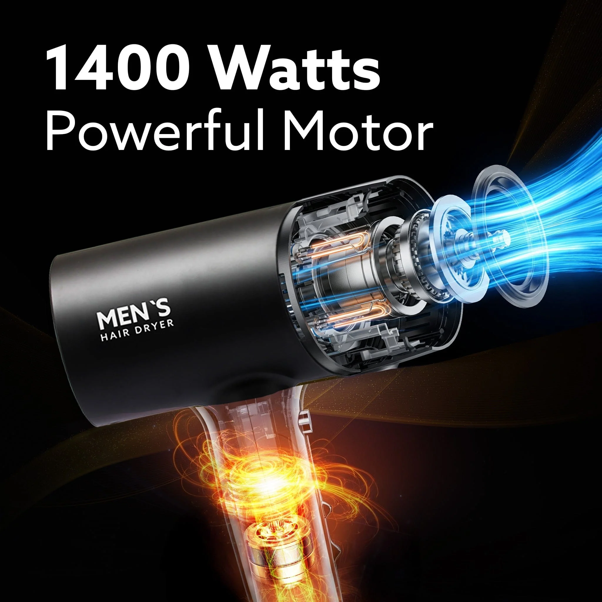 Premium Hair Dryer for Men with 1400 Watts Motor, 3 Temperature Settings & Cool Shot Button- Black - Image 4