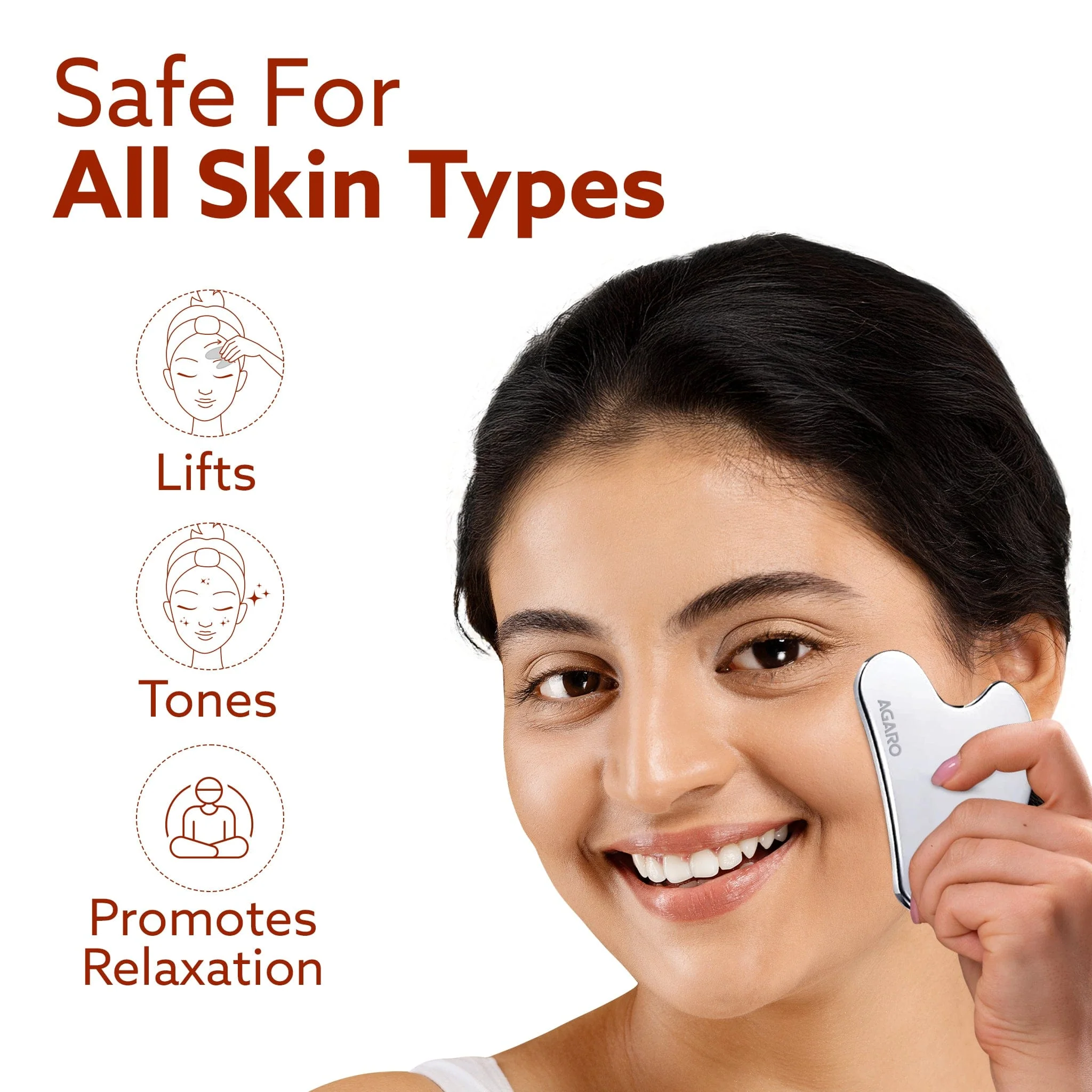 Premium Stainless Steel Gua Sha Tool – Facial Massager for Face, Neck & Eyes, Tightens Skin, Reduces Wrinkles & Relaxes Muscles, improve circulation, reduce puffiness, enhance skin elasticity - Image 2