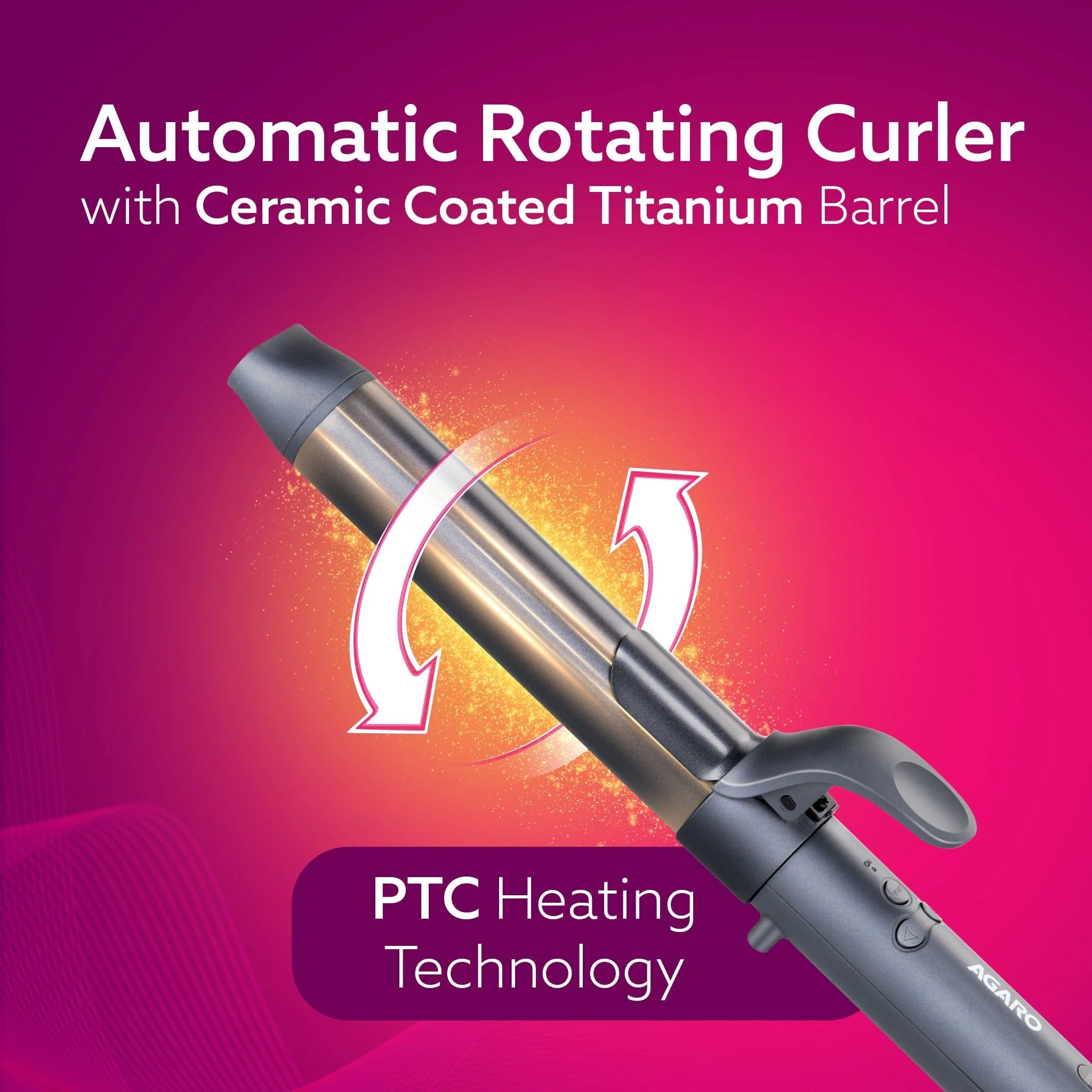 Prima Rotating Hair Curler, 32 mm Ceramic coated barrel, Automatic Curling,  Fast Heating, Ceramic Coated Titanium Barrel for Long/Medium Hair, Professional Self Curling Hair Styler, For Women, Black - Image 4