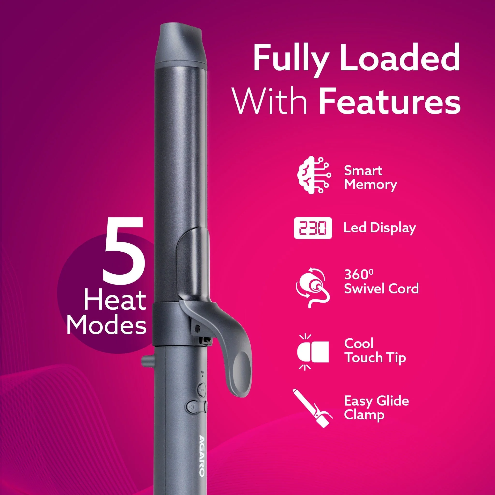 Prima Rotating Hair Curler, 32 mm Ceramic coated barrel, Automatic Curling,  Fast Heating, Ceramic Coated Titanium Barrel for Long/Medium Hair, Professional Self Curling Hair Styler, For Women, Black - Image 6