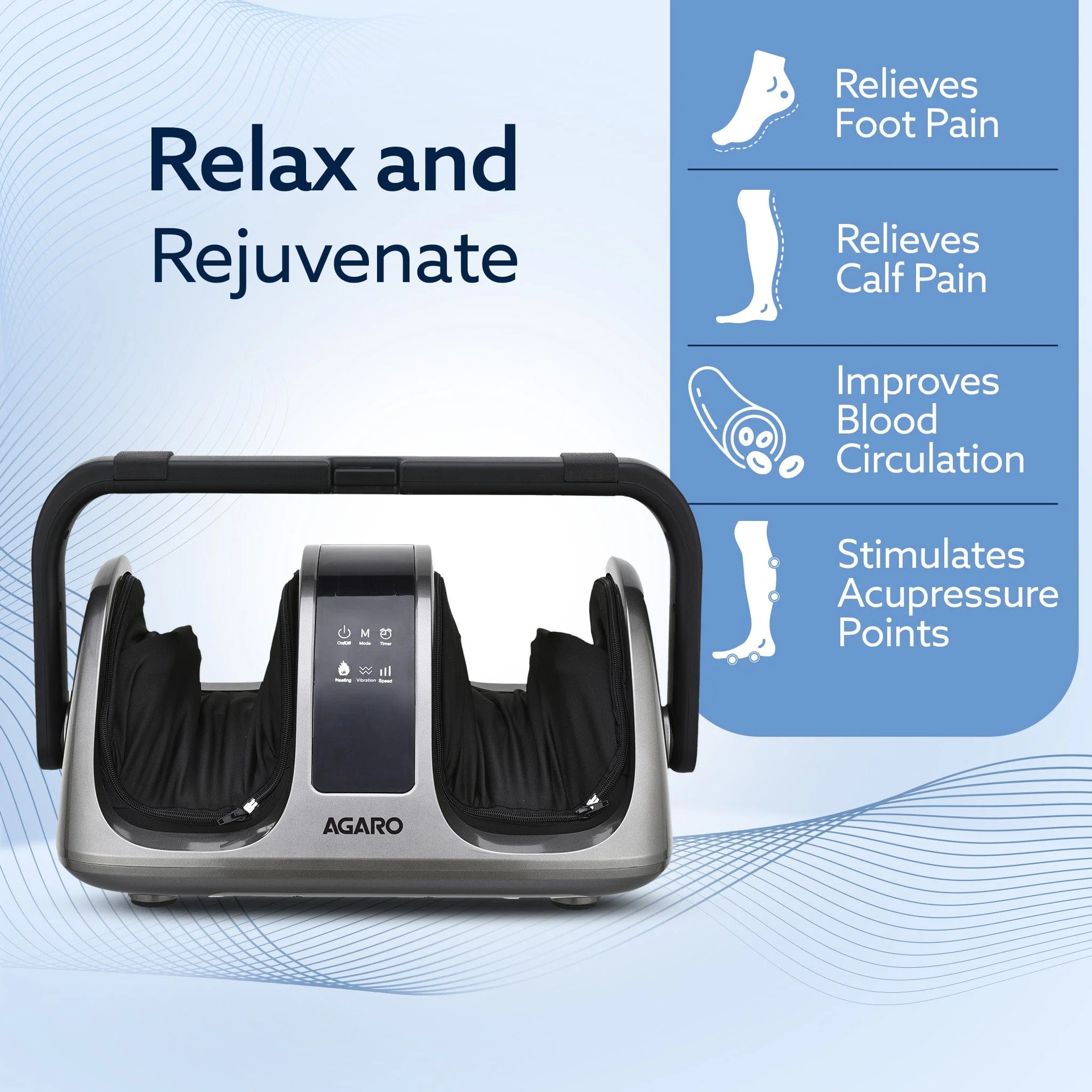 Primo Foot Massager, Kneading & Rolling Function, Lukewarm Heat, Vibration, Timer, for Pain Relief, Muscle Relaxation & Improving Blood Circulation - Image 3