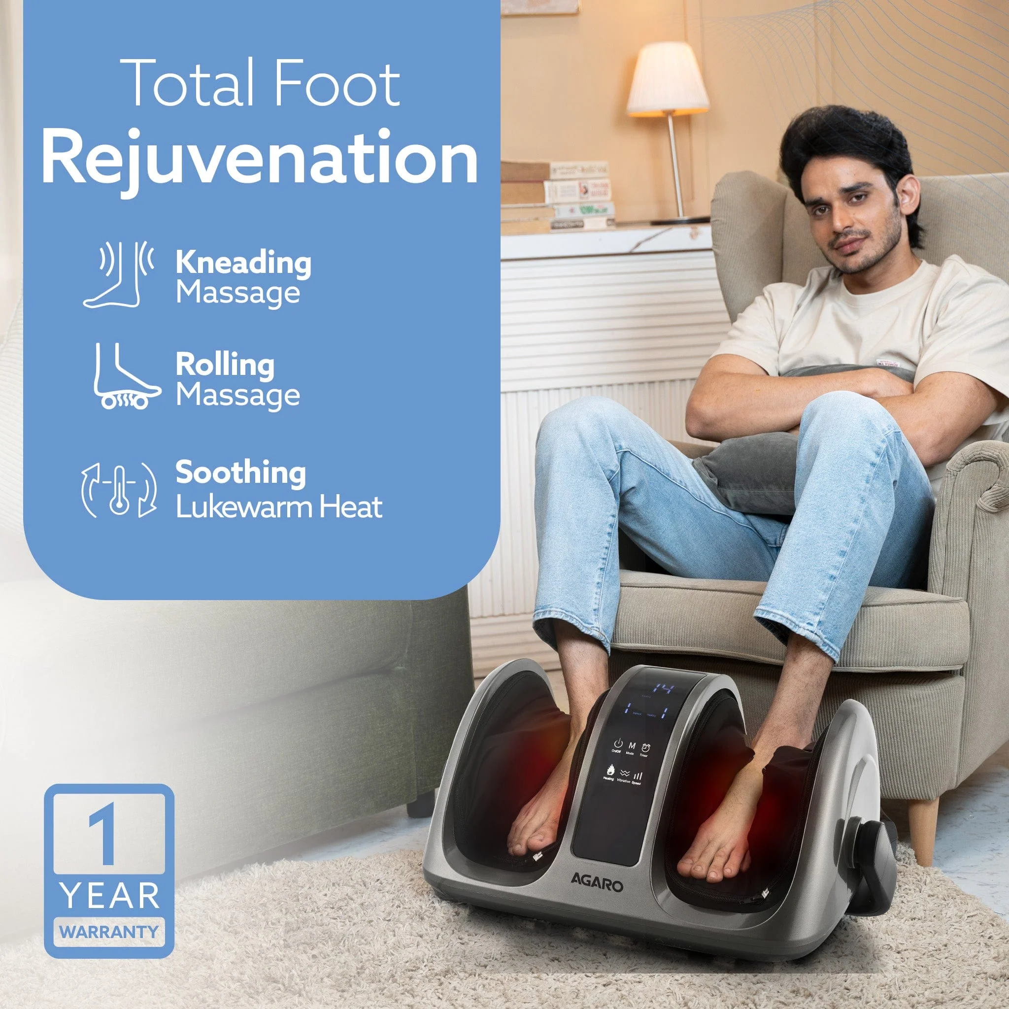 Primo Foot Massager, Kneading & Rolling Function, Lukewarm Heat, Vibration, Timer, for Pain Relief, Muscle Relaxation & Improving Blood Circulation - Image 6