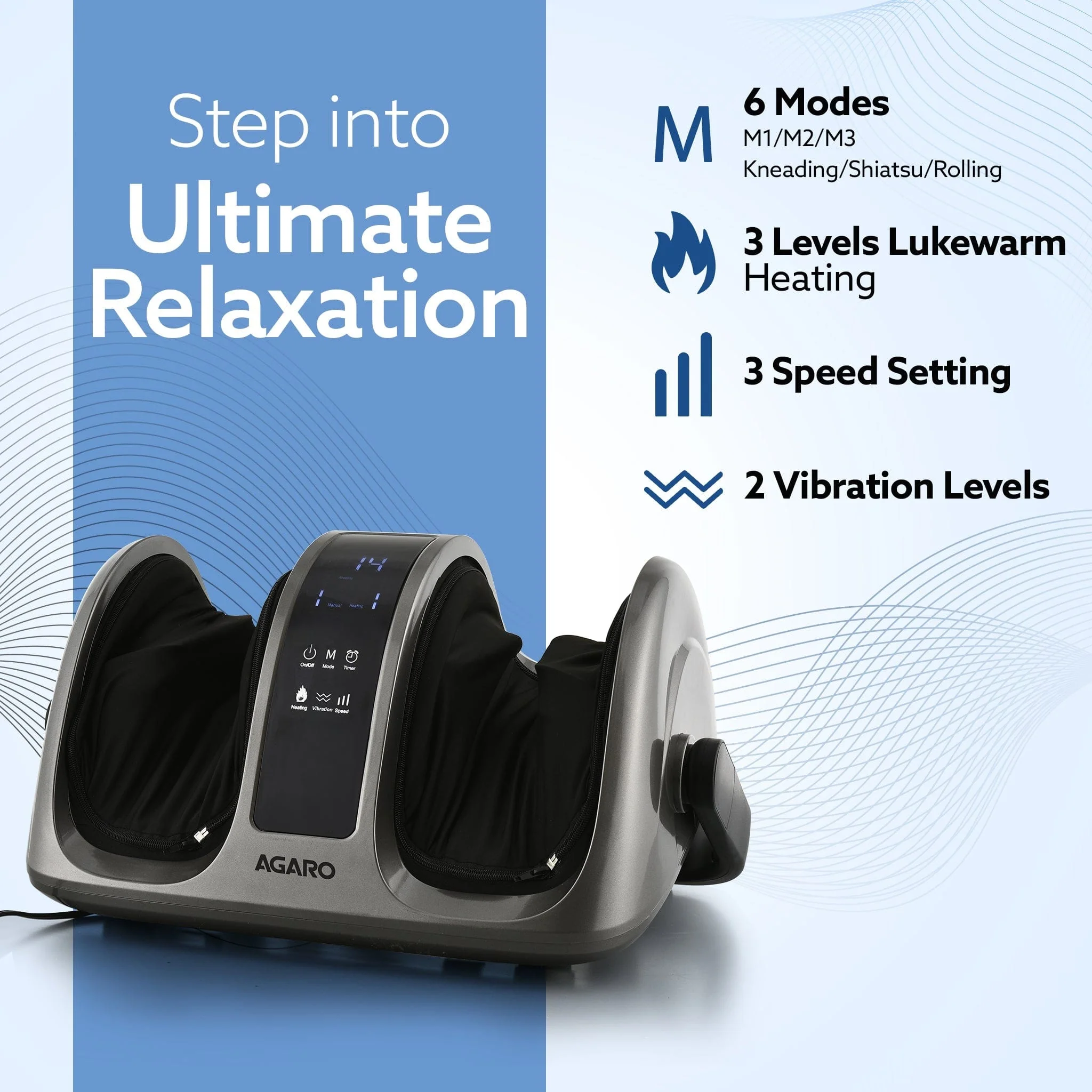Primo Foot Massager, Kneading & Rolling Function, Lukewarm Heat, Vibration, Timer, for Pain Relief, Muscle Relaxation & Improving Blood Circulation - Image 8