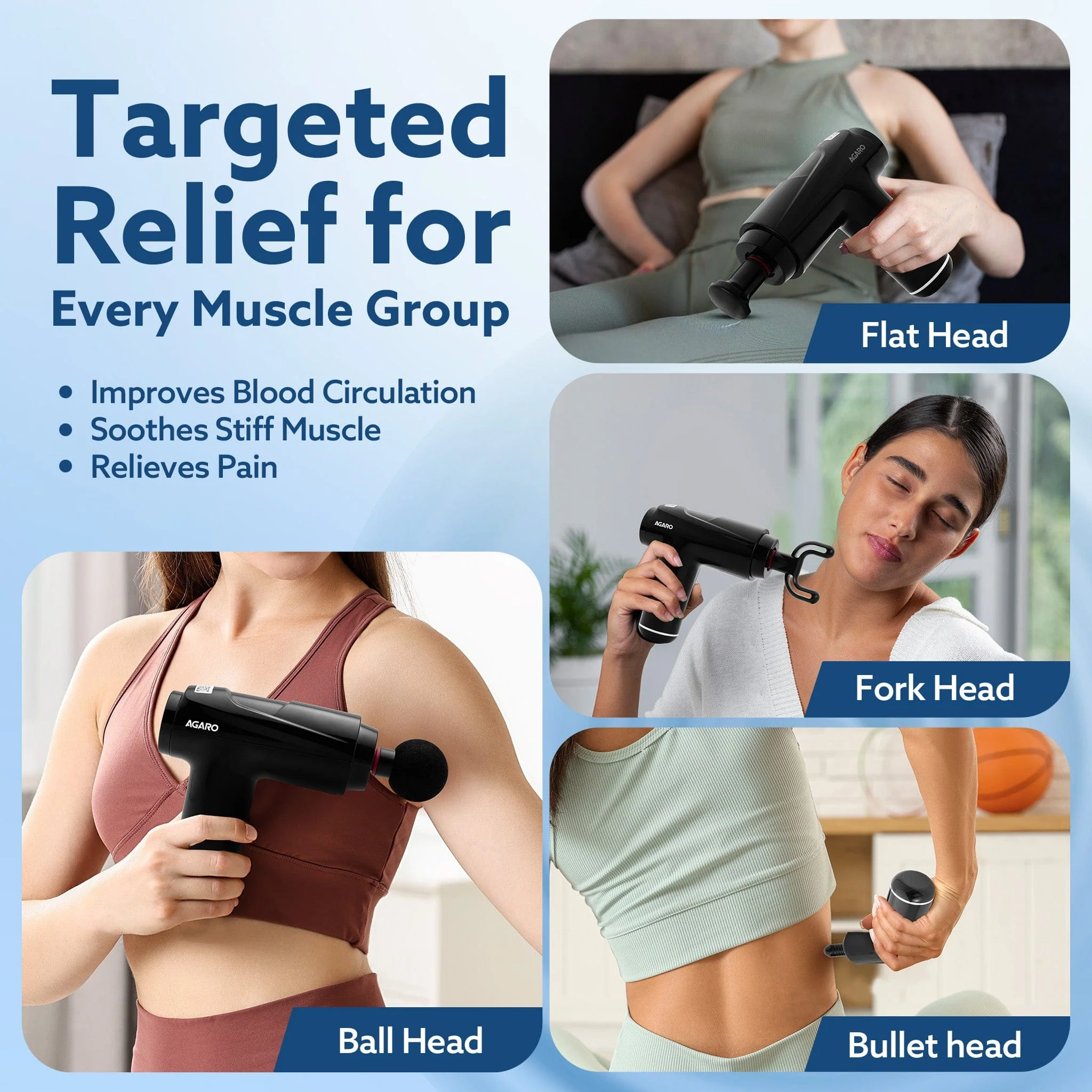 Primo Gun Massager, 4 Heads, 6 Speed, Rechargeable, Handheld, Deep Tissue Muscle Massager for Full Body Relief, Muscle Relaxation of Neck, Shoulder, Back, Foot for Men & Women, Black. - Image 3