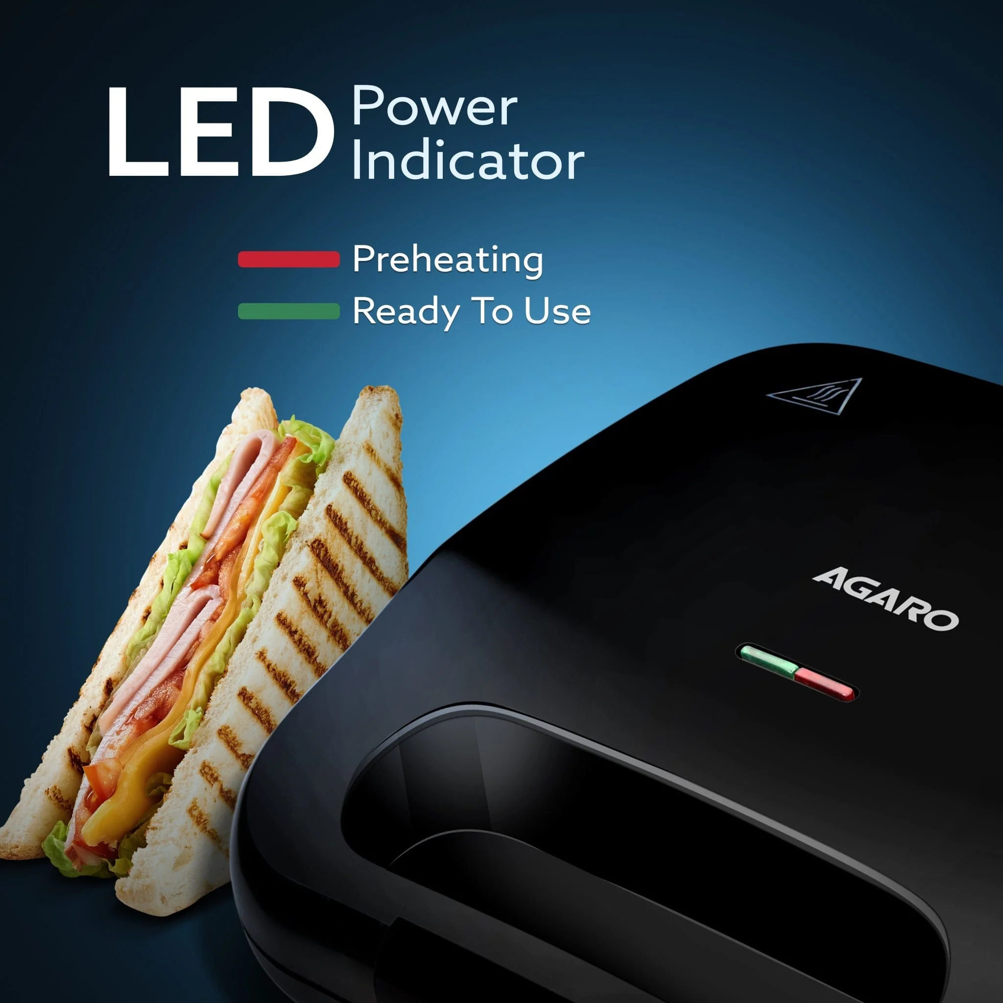 Primo Sandwich Maker, Non Stick Coated Grill Plates, 750W, 90 Degrees Openable Plate, Automatic Cut Off, LED Display, Black - Image 9