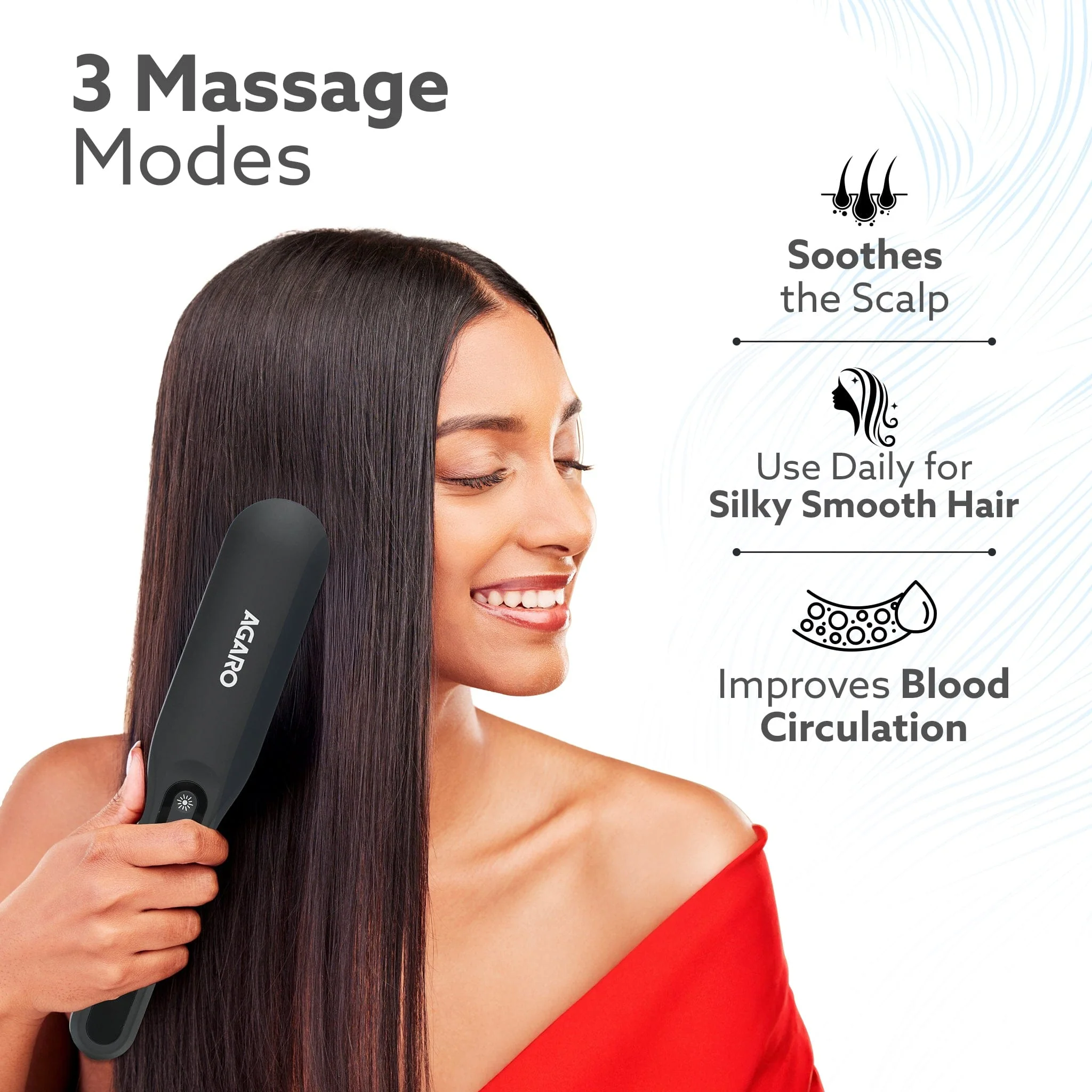 Rechargeable LED Hair Therapy Comb – Red & Blue Light with Vibration Massage | Boosts Growth, Reduces Hair Fall & Revives Scalp Health | Upto 120 Min Runtime, Unisex, Grey - Image 3