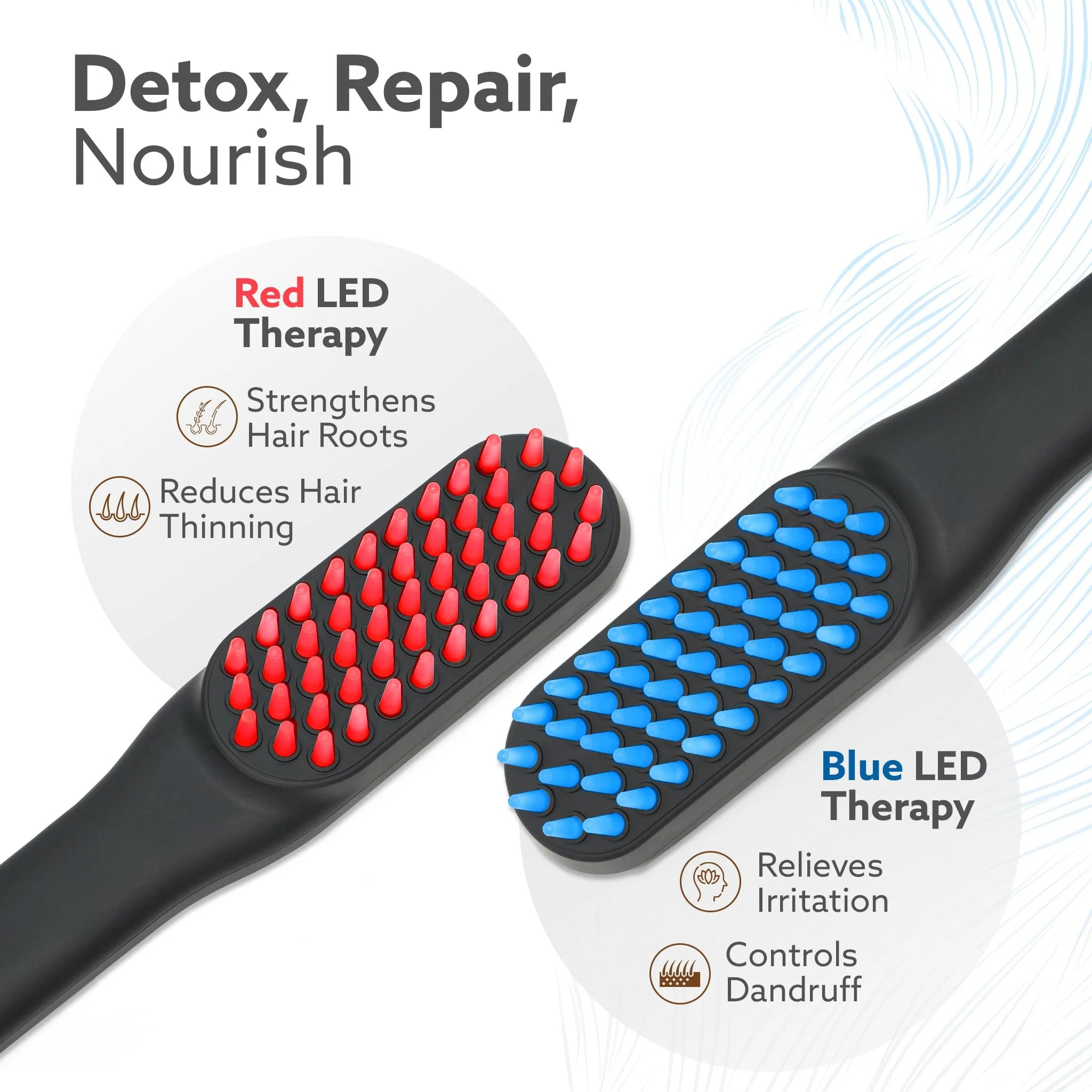 Rechargeable LED Hair Therapy Comb – Red & Blue Light with Vibration Massage | Boosts Growth, Reduces Hair Fall & Revives Scalp Health | Upto 120 Min Runtime, Unisex, Grey - Image 4