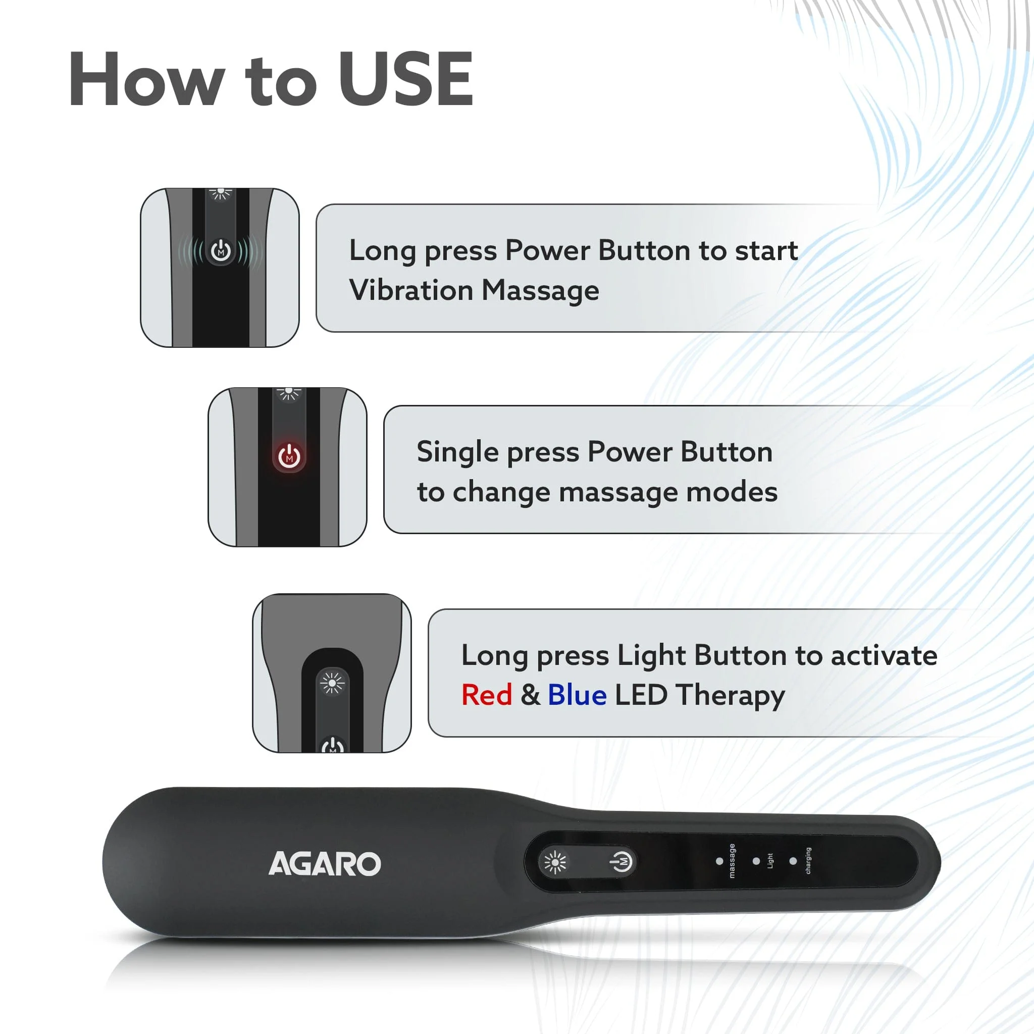 Rechargeable LED Hair Therapy Comb – Red & Blue Light with Vibration Massage | Boosts Growth, Reduces Hair Fall & Revives Scalp Health | Upto 120 Min Runtime, Unisex, Grey - Image 5