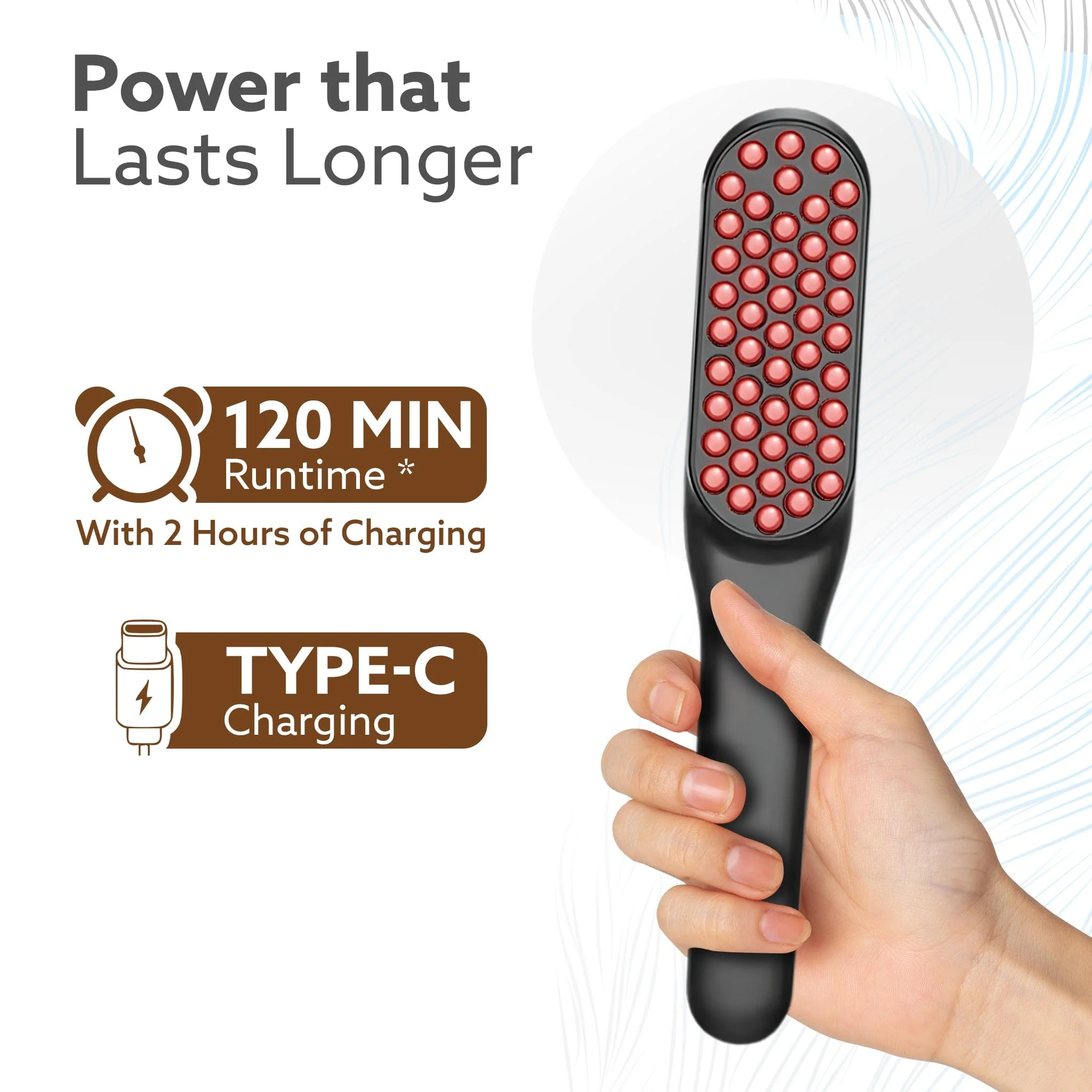 Rechargeable LED Hair Therapy Comb – Red & Blue Light with Vibration Massage | Boosts Growth, Reduces Hair Fall & Revives Scalp Health | Upto 120 Min Runtime, Unisex, Grey - Image 7