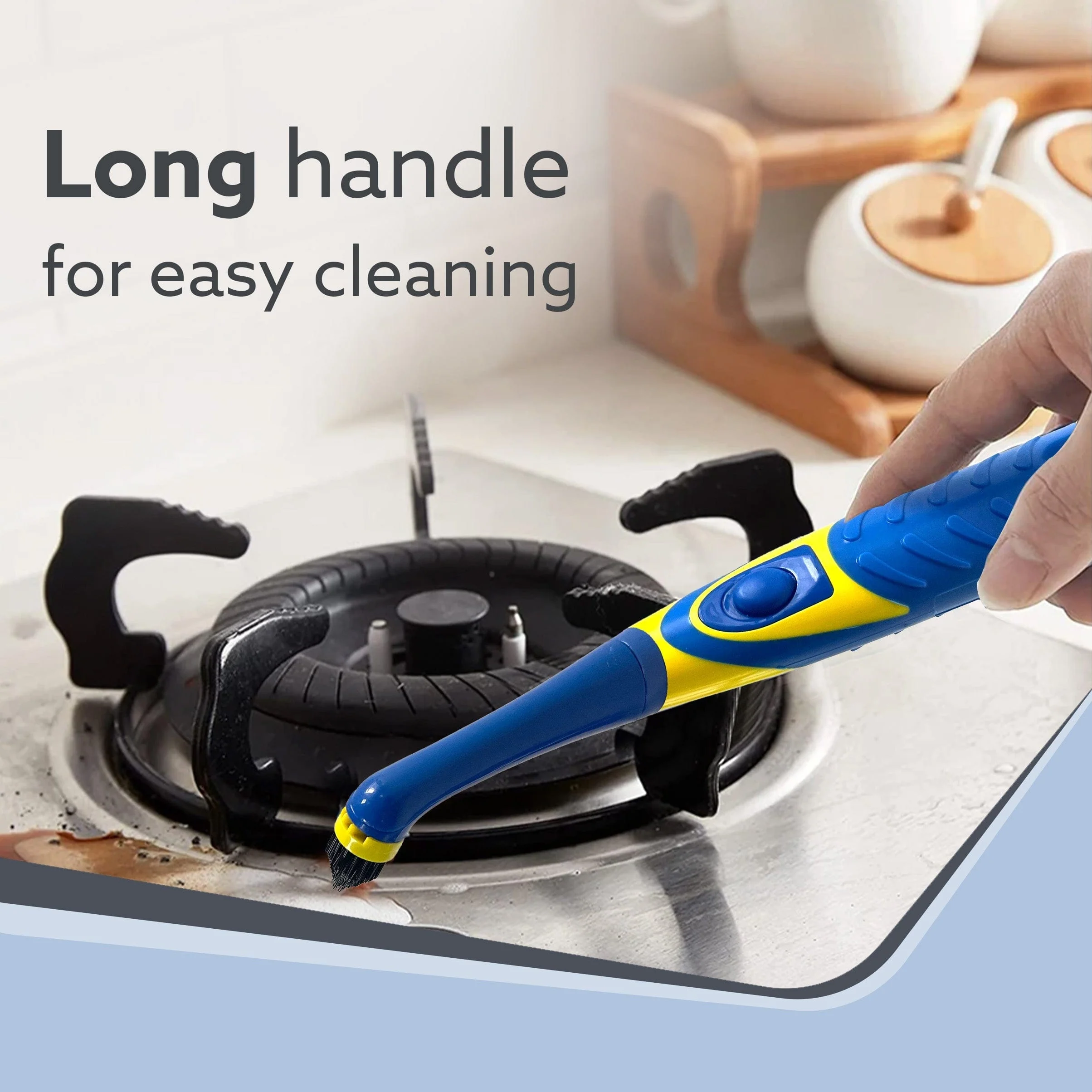 Regal Cleaning Brush for Household, Toilet, Kitchen, Bathroom Cleaning, High Speed Oscillating Technology, Long Handle, 3 Heads for Scrubbing / Removing stain, Dirt, Cordless, Blue & Yellow - Image 4
