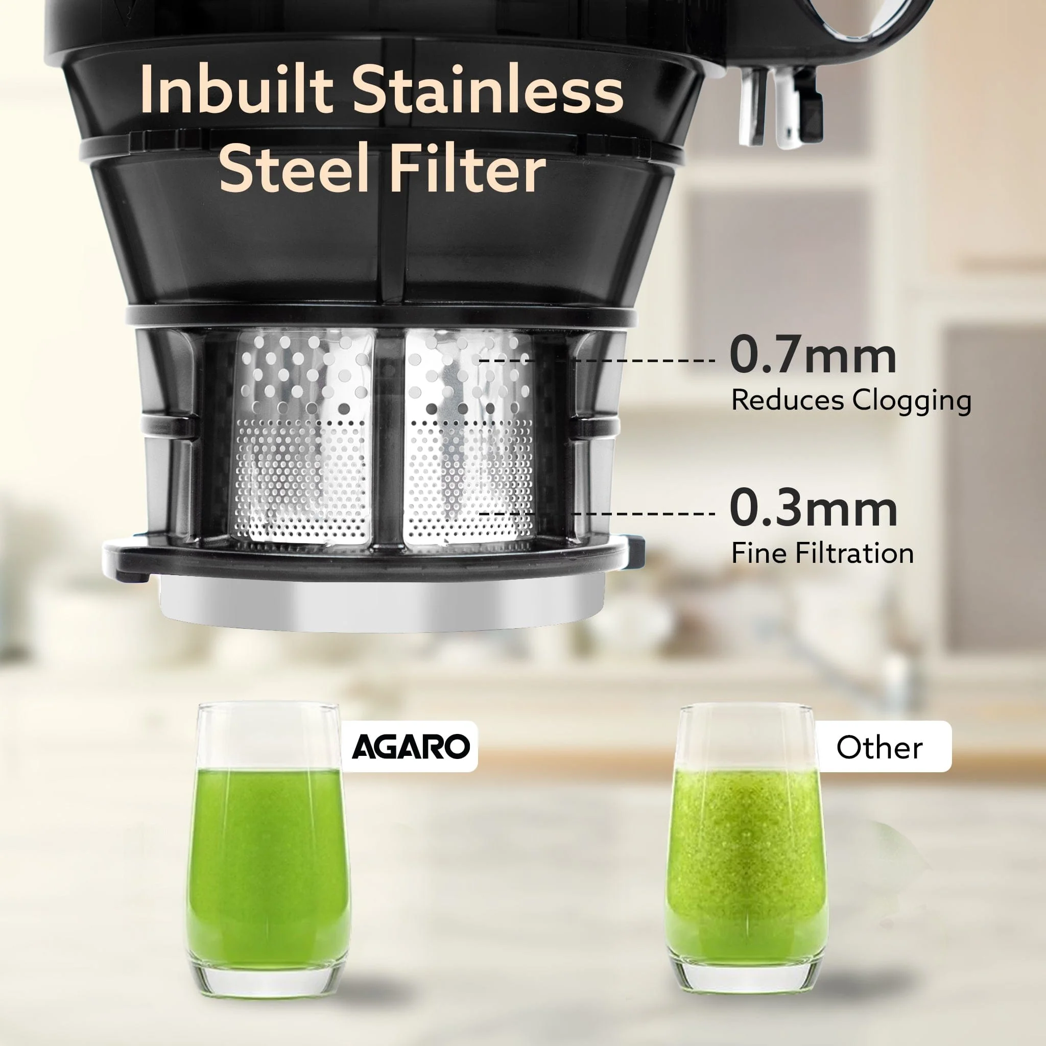 Regal Cold Press Slow Juicer, 250 Watt DC Motor, Easy Assembly & Cleaning, Auto Reverse, Advanced Safety Lock, Fruit & Vegetable Juicer & Nut Milk, Stainless Steel Filter, BPA Free Plastic - Image 5