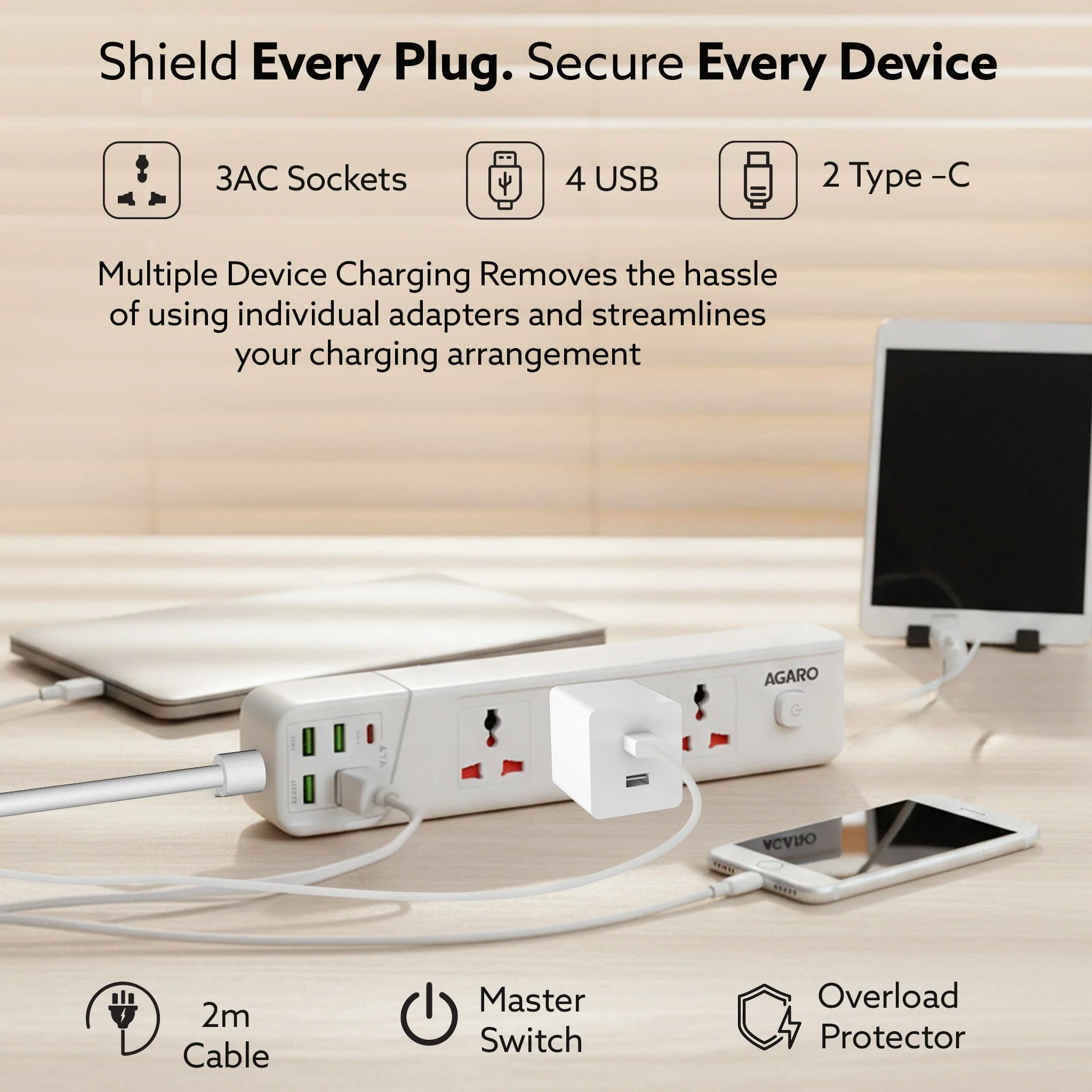 Regal Extension Board 3 Universal Sockets, 4 USB + 2 Type-C Fast Charging, 2500W - Image 4