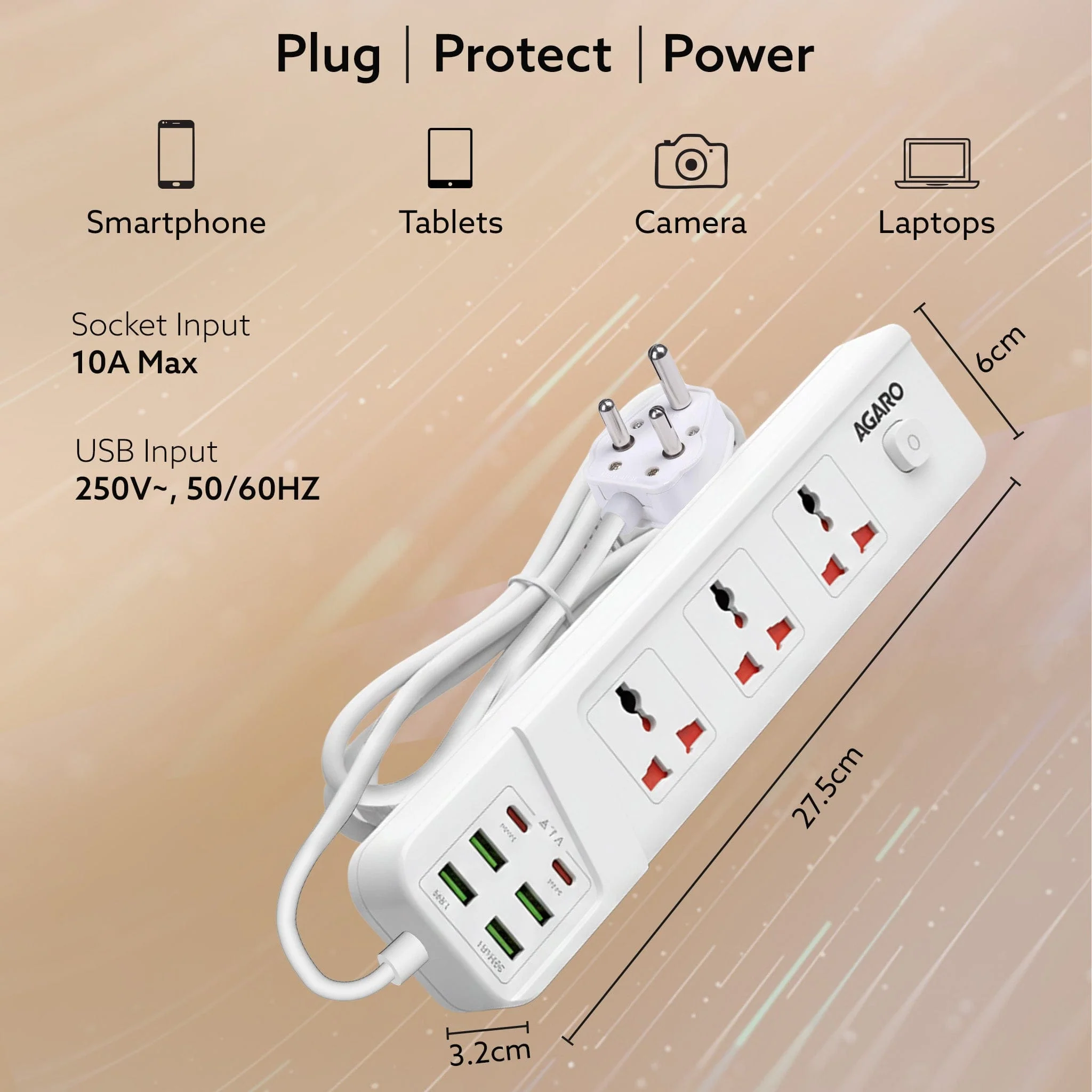 Regal Extension Board 3 Universal Sockets, 4 USB + 2 Type-C Fast Charging, 2500W - Image 7