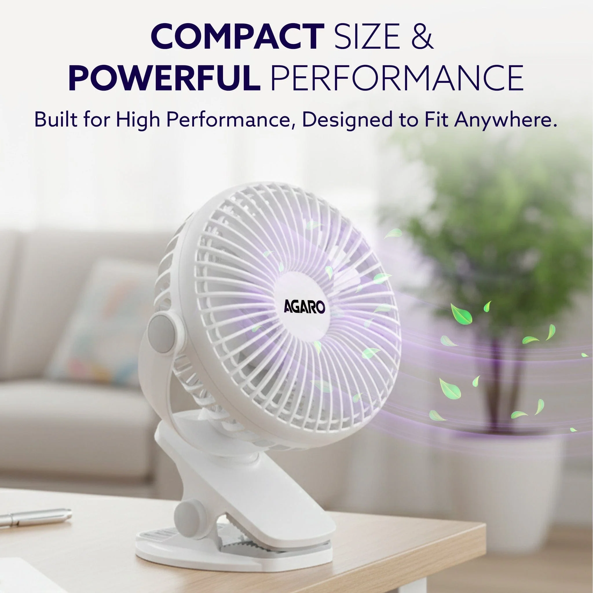 Regal Portable Clamp Fan | Rechargeable USB-C Compatible Table Fan with 3 Speeds, Multi-Clip Function, 3400 RPM & 5 Hours Runtime | 5-Inch Quiet Mini Fan for Home, Office, Car & Kitchen | White - Image 2