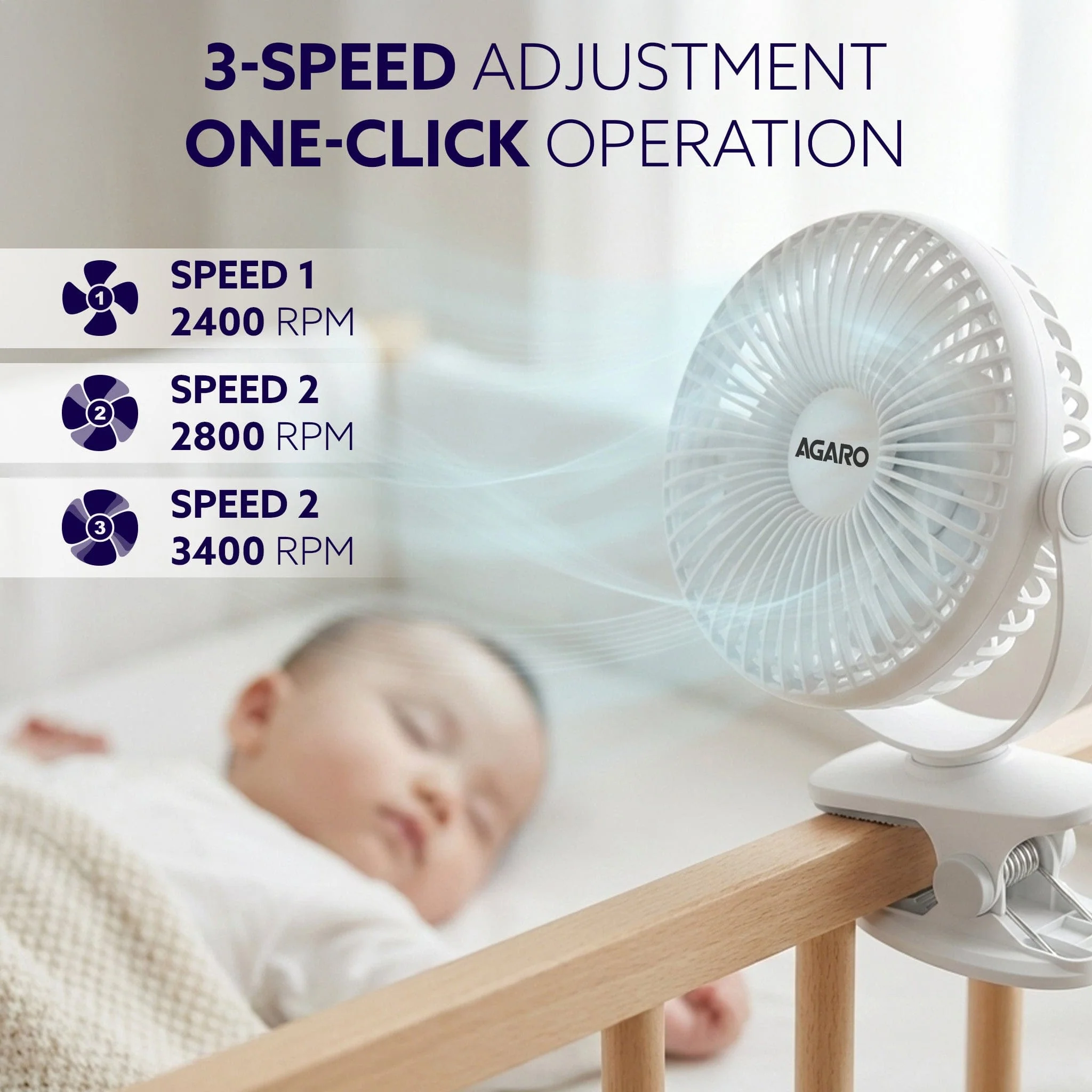 Regal Portable Clamp Fan | Rechargeable USB-C Compatible Table Fan with 3 Speeds, Multi-Clip Function, 3400 RPM & 5 Hours Runtime | 5-Inch Quiet Mini Fan for Home, Office, Car & Kitchen | White - Image 4