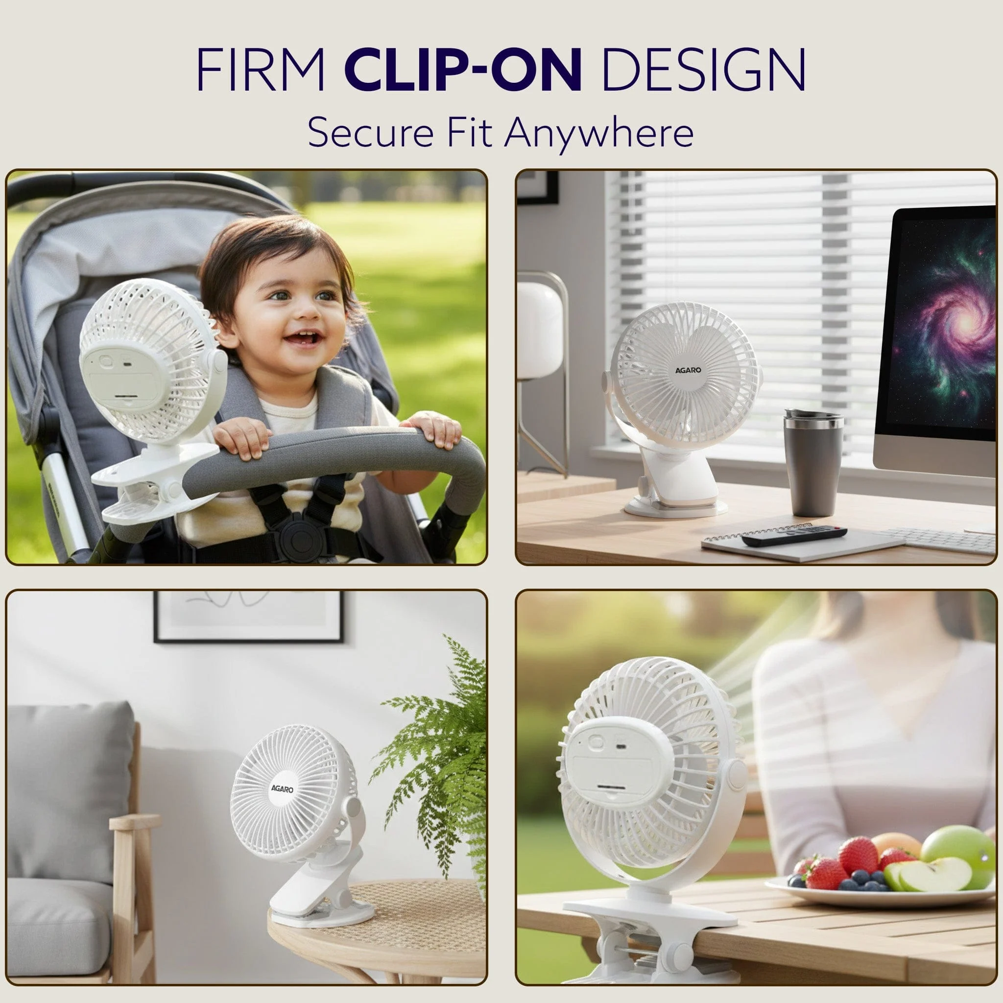 Regal Portable Clamp Fan | Rechargeable USB-C Compatible Table Fan with 3 Speeds, Multi-Clip Function, 3400 RPM & 5 Hours Runtime | 5-Inch Quiet Mini Fan for Home, Office, Car & Kitchen | White - Image 8