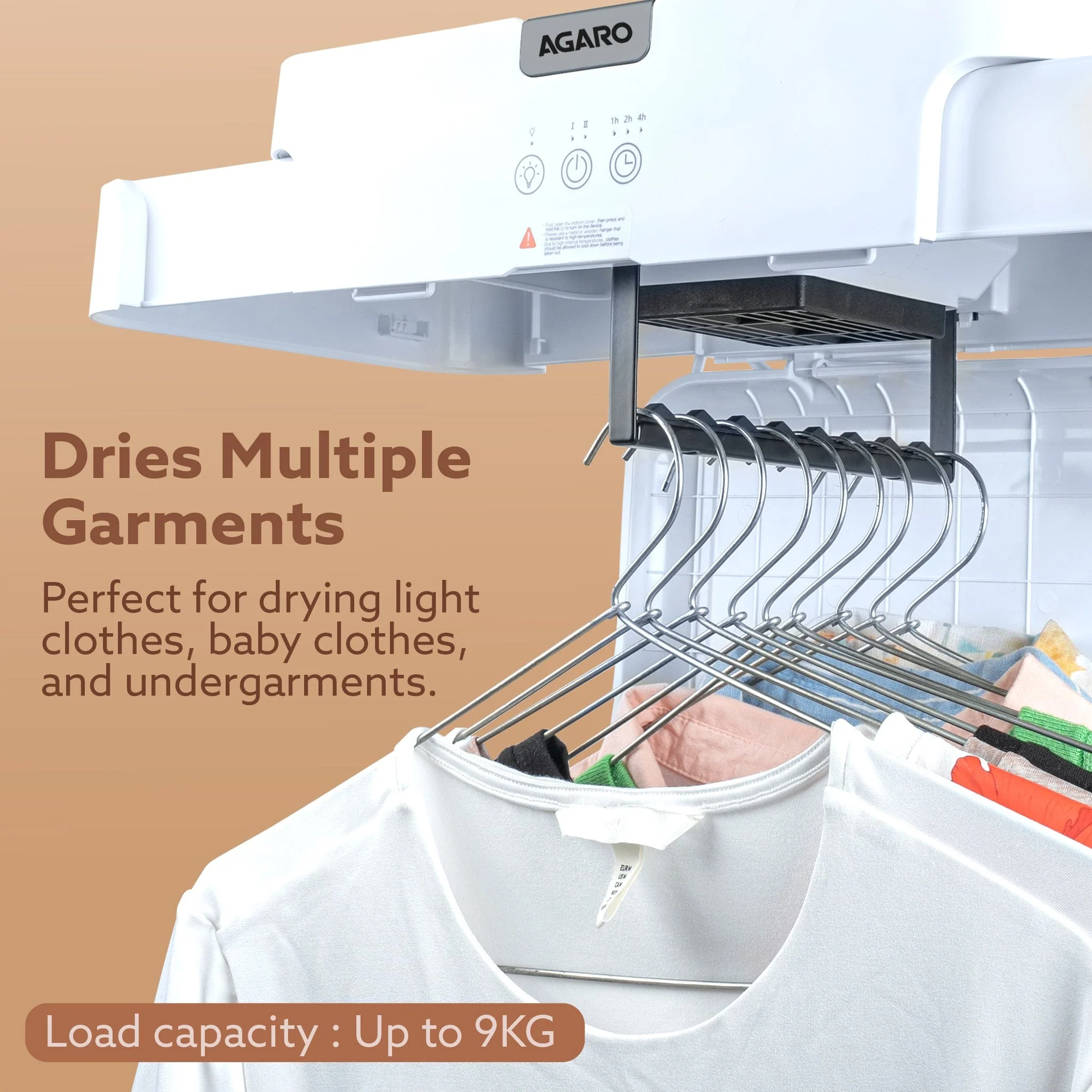 Regal Portable Clothes Dryer, Automatic Clothes Warmer Machine with Hanger,103L Capacity, 9 Pieces at a time, 600W, 9V, Ideal for Home, Travel, Baby Clothing, Towels, and Wet Laundry - Image 5