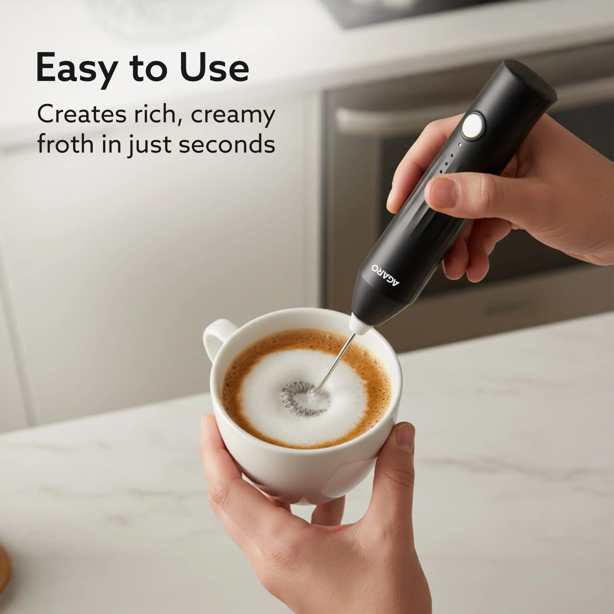Regal Rechargeable Milk Frother, 3-Speed Handheld Electric Whisk with Stand, Portable Mixer for Coffee, Lattes, Hot Chocolates, Shakes & Eggs, Home & Office Use, Stainless Steel - Image 4