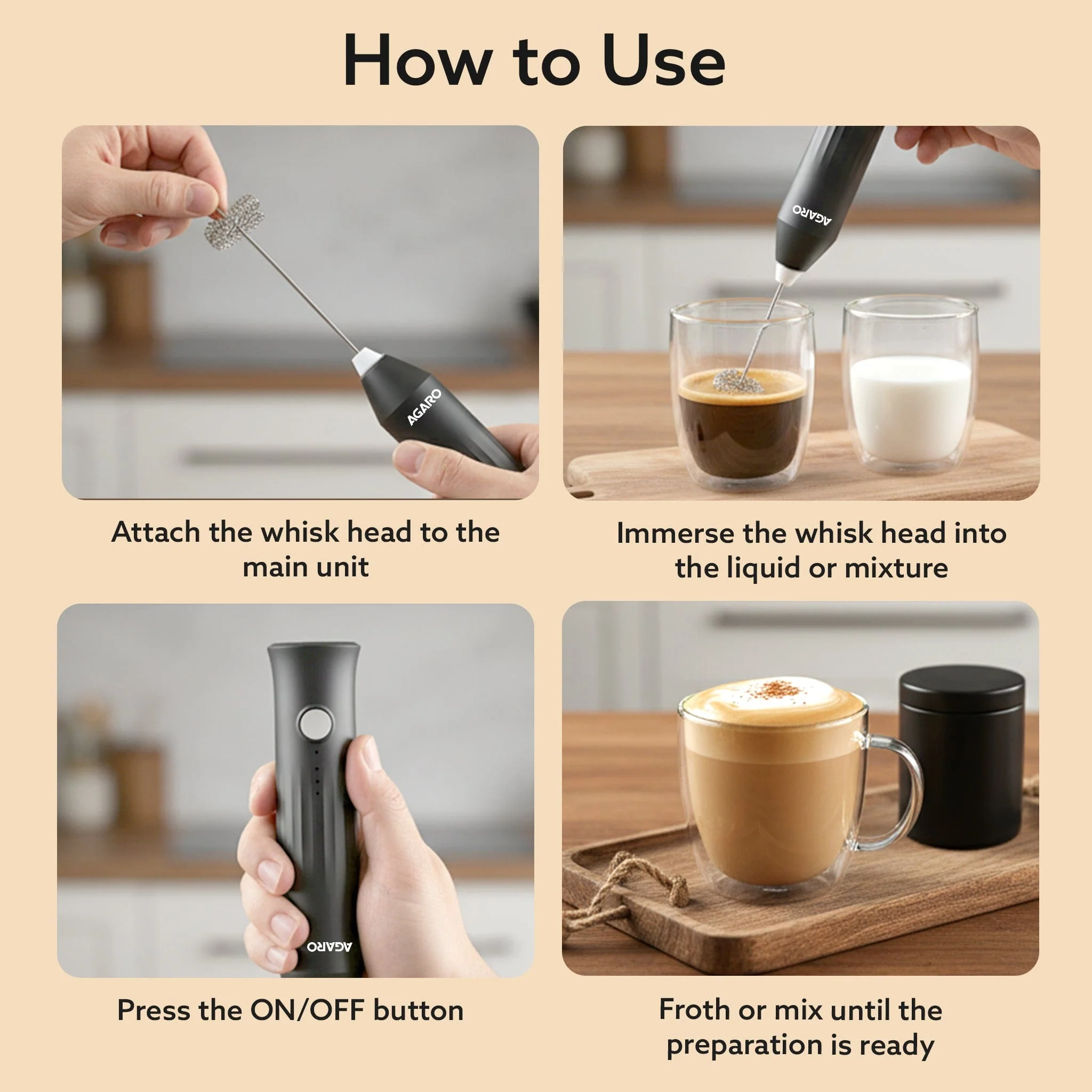 Regal Rechargeable Milk Frother, 3-Speed Handheld Electric Whisk with Stand, Portable Mixer for Coffee, Lattes, Hot Chocolates, Shakes & Eggs, Home & Office Use, Stainless Steel - Image 6