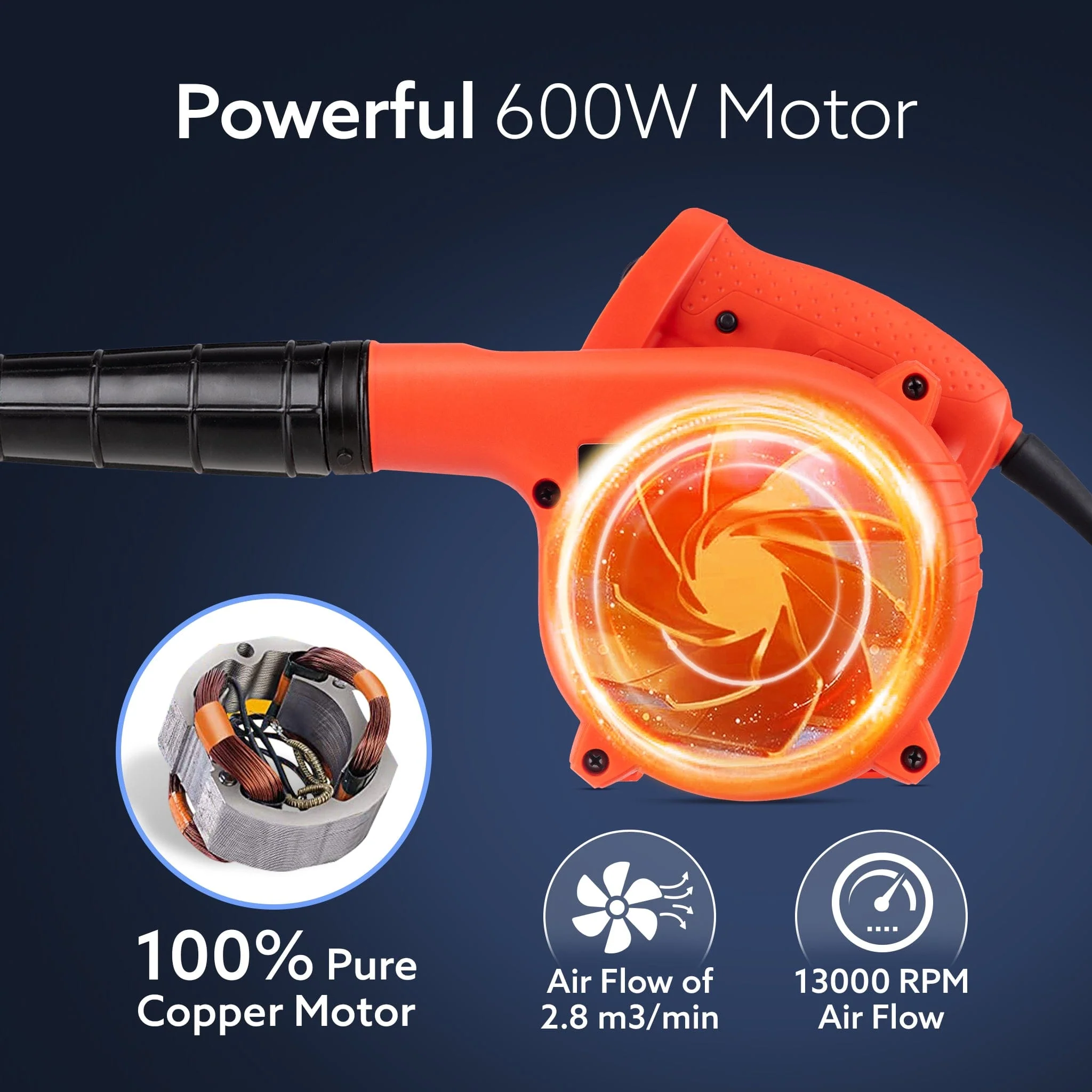 Regency Electric Air Blower, 600W, 13,000 RPM, 2.8 m³/min Airflow, Variable Speed Control, Red - Image 3